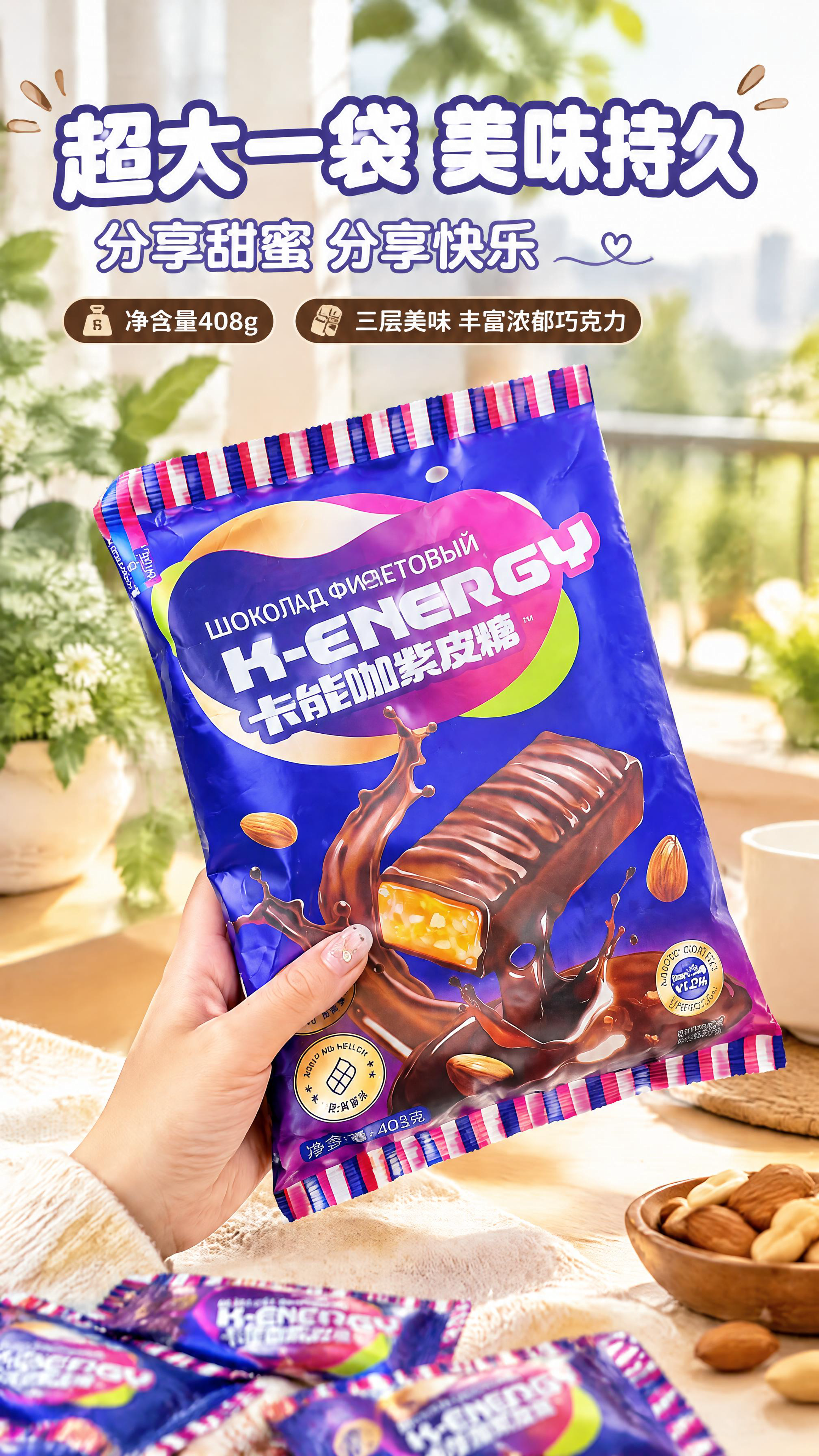 [商品] 使用【图1】手持K-ENERGY卡能咖紫皮糖包装袋、… - 图片创意预览