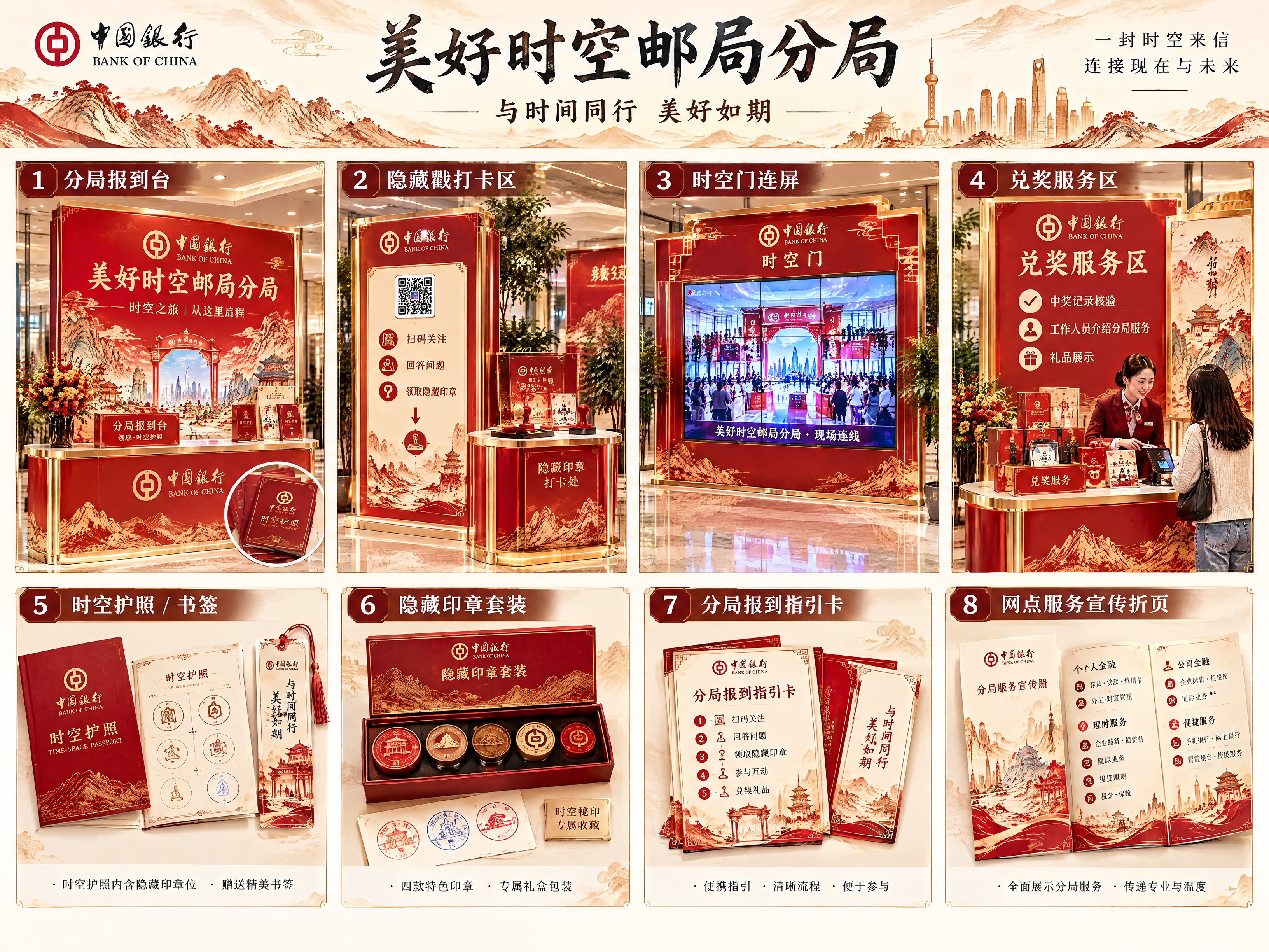 中国银行美好时空邮局分局方案汇总图，与主会场财富节方案统一视觉… - 图片创意预览