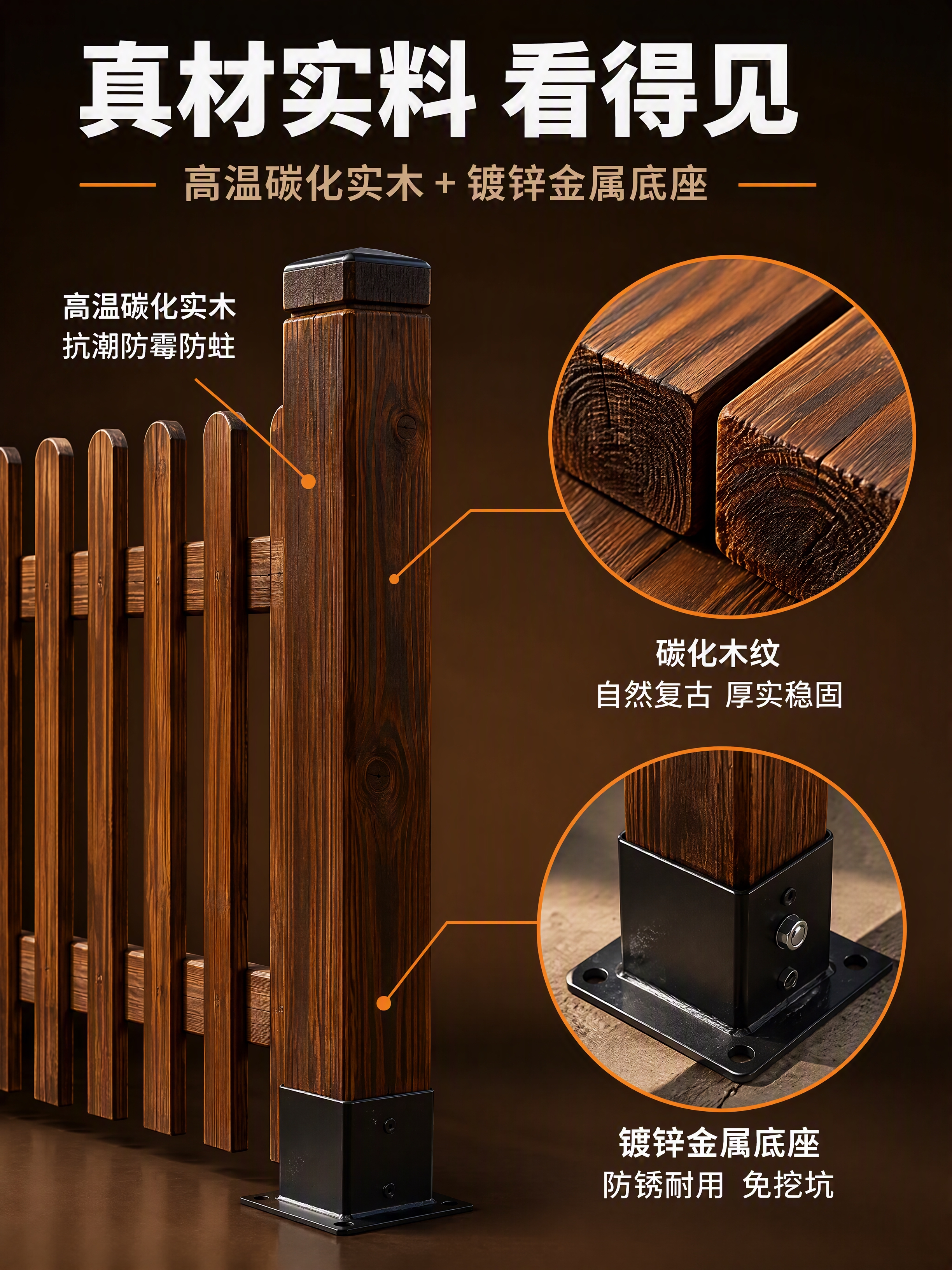 [商品] 使用【图1】【图2】高温碳化实木围栏；重点展示木材纹… - 图片创意预览