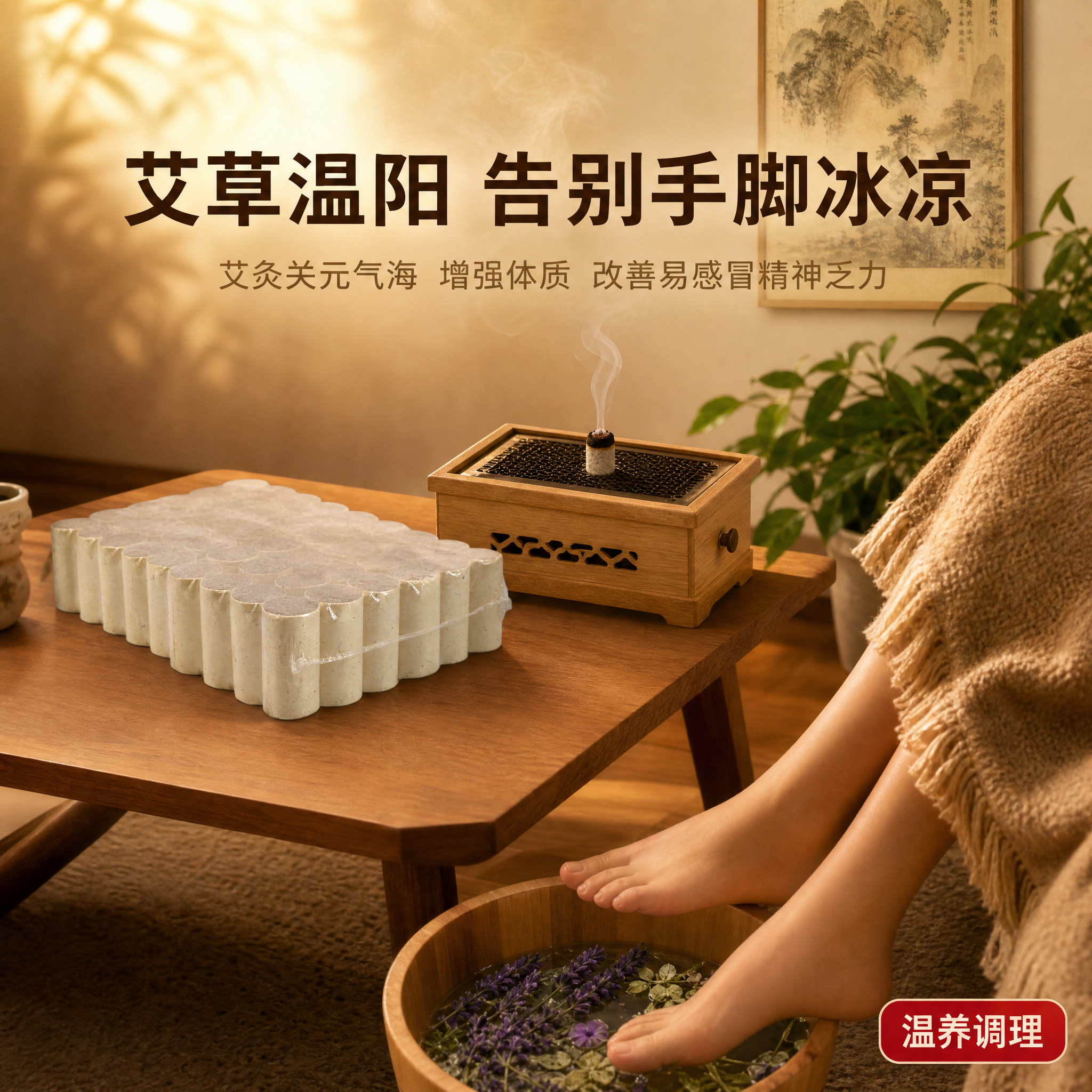 [主图-3] 艾灸柱艾草温阳调理场景图 改善手脚冰凉。 [氛围… - 图片创意预览