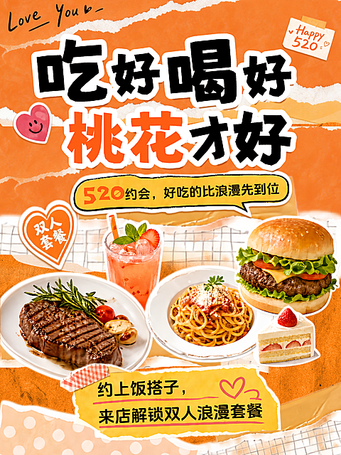 520情人节吃好喝好餐饮促销小红书封面