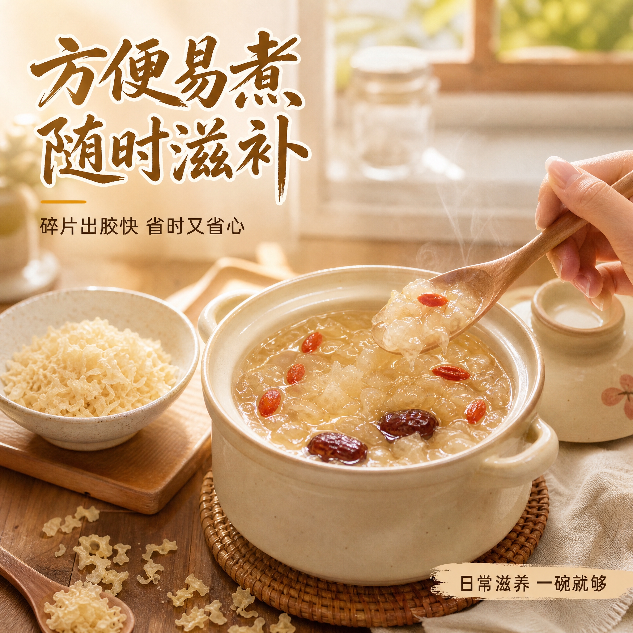 [主图-4] 银耳碎场景与体验图，展示炖煮食用场景，代入家庭滋… - 图片创意预览