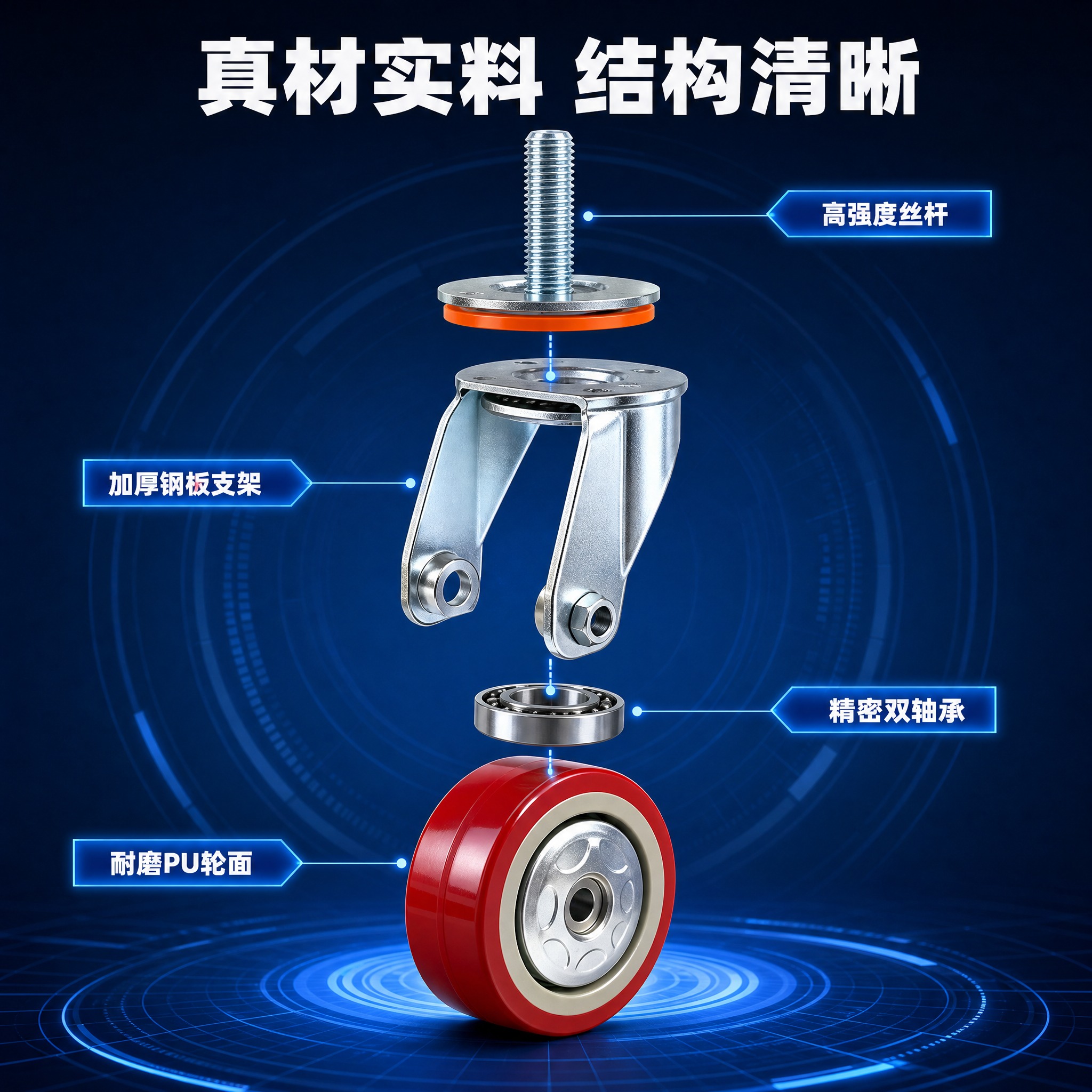 [主图-3] 结构爆炸图/分解图，核心任务：展示万向轮的内部结… - 图片创意预览