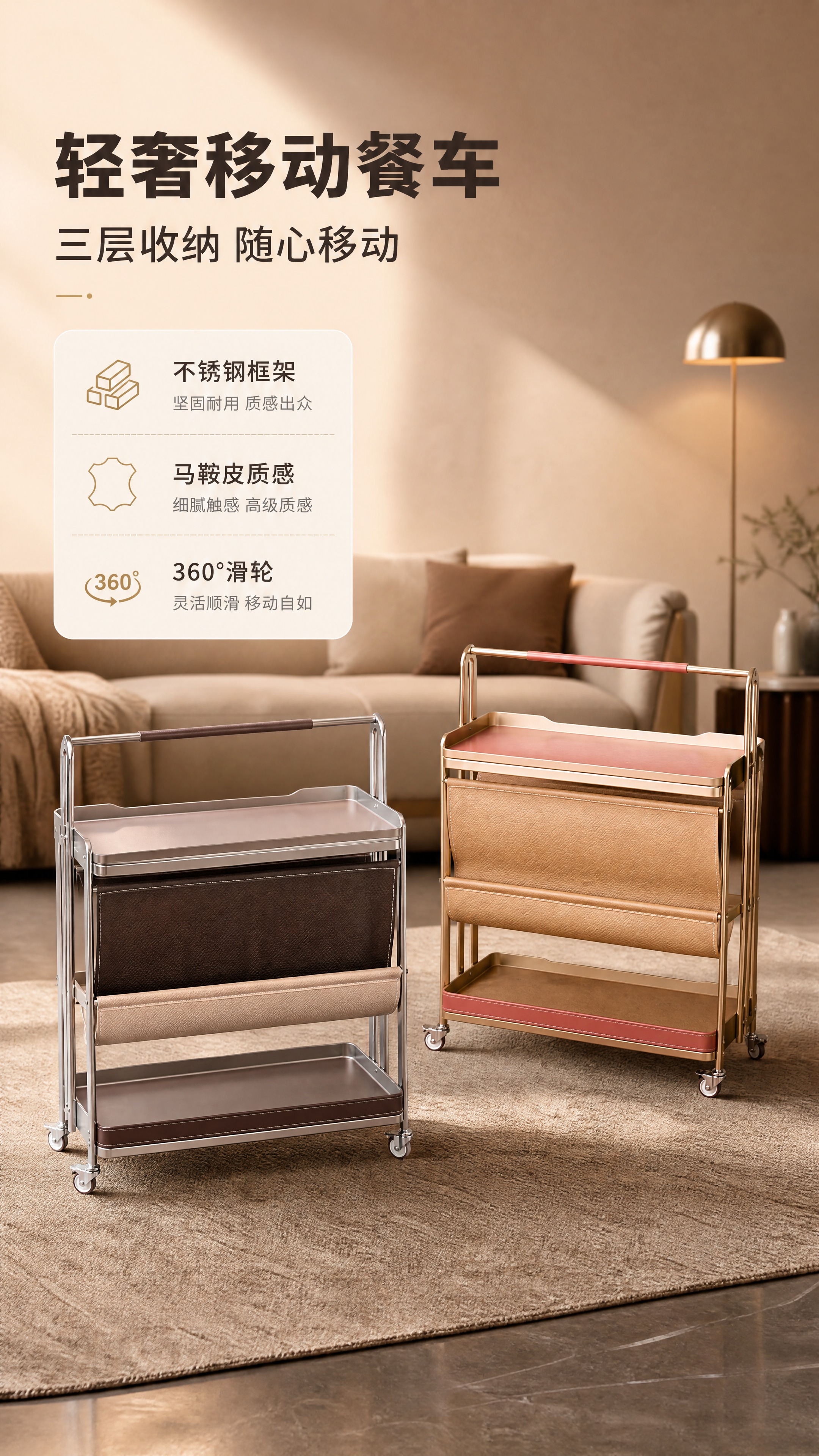 [商品] 使用【图1】双款移动餐车，左为DS-073A深咖色（… - 图片创意预览