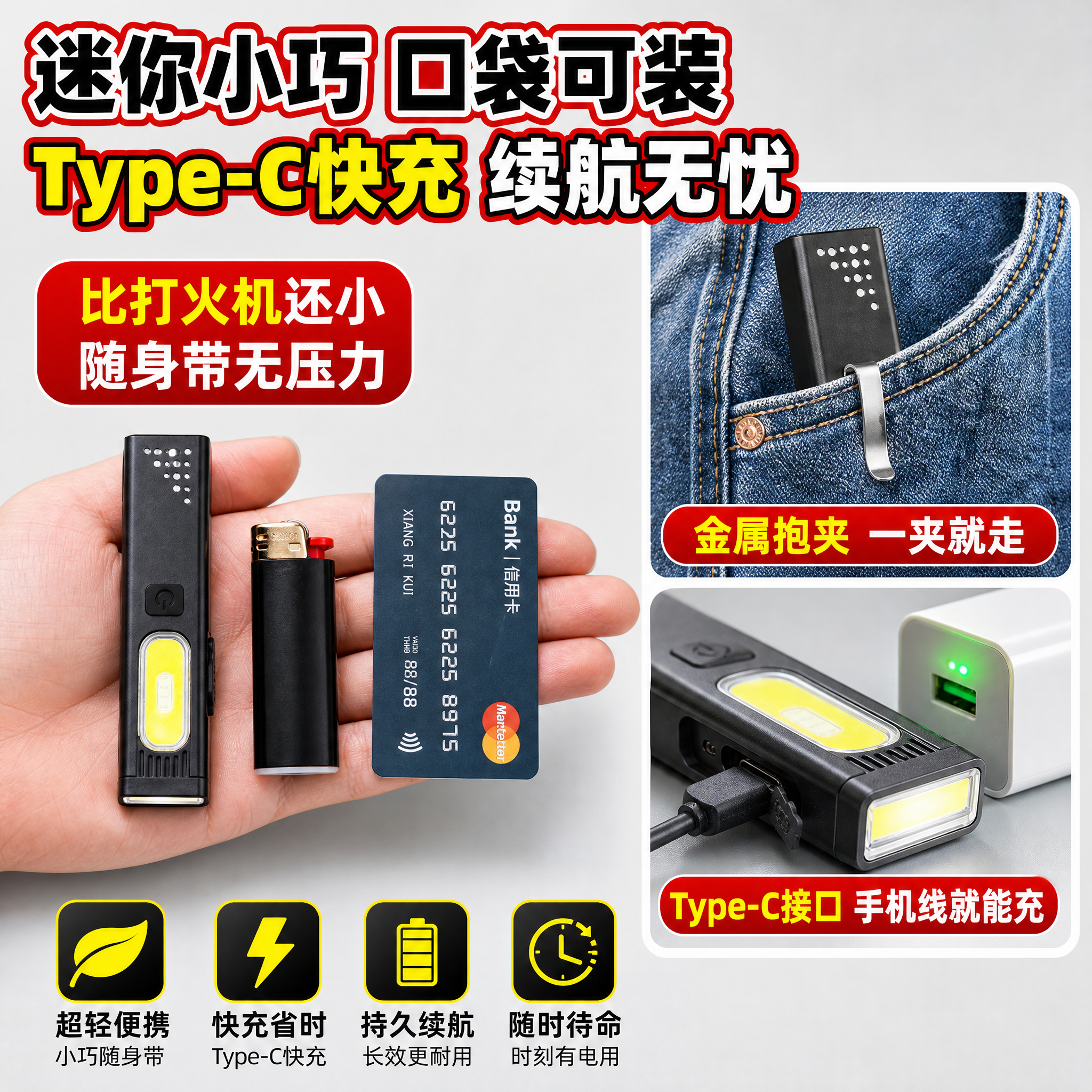[主图-4] 便携随身+Type-C快充图，主题为迷你小巧口袋… - 图片创意预览