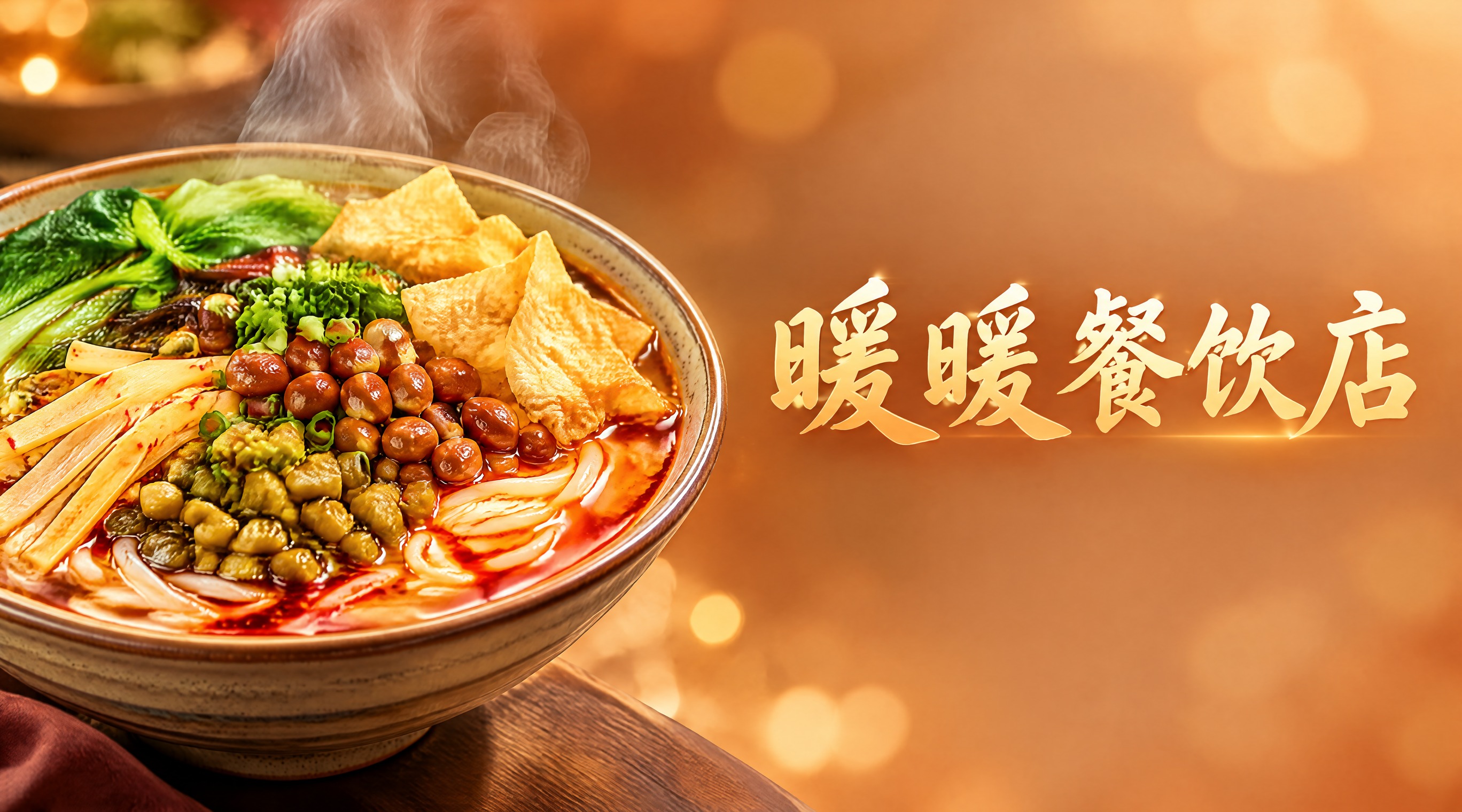 暖暖餐饮店店招设计，横版构图，左侧是一碗热气腾腾的螺蛳粉写真图… - 图片创意预览