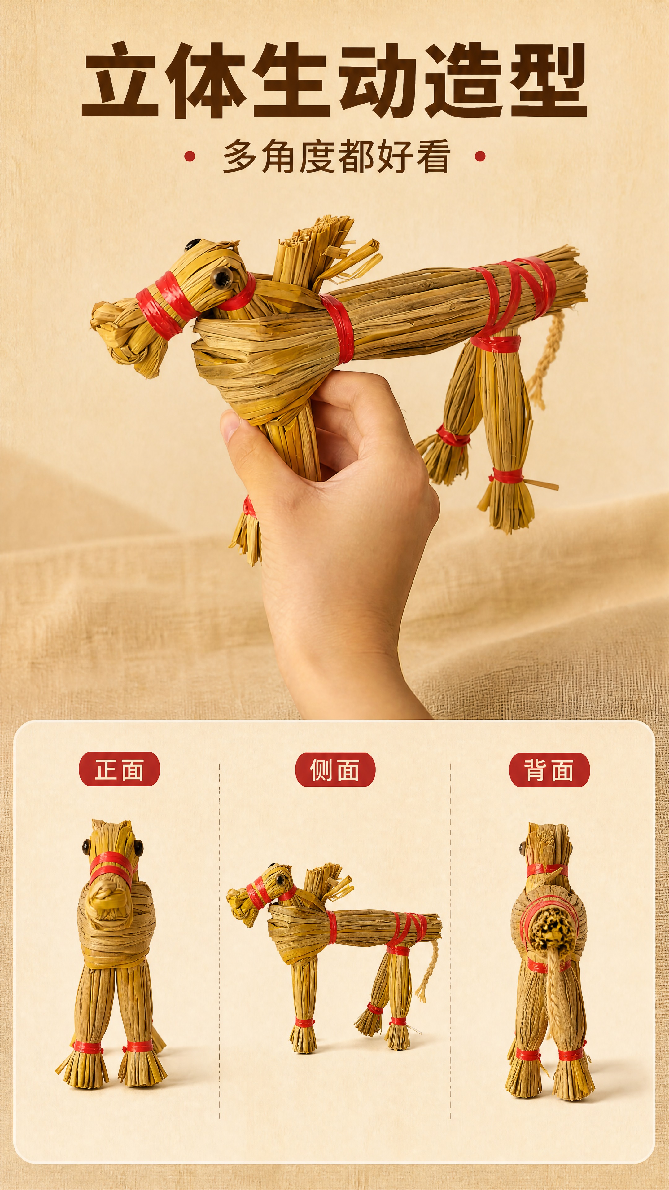 [商品] 使用【图2】手持红绳捆绑稻草马摆件；保留稻草材质、红… - 图片创意预览
