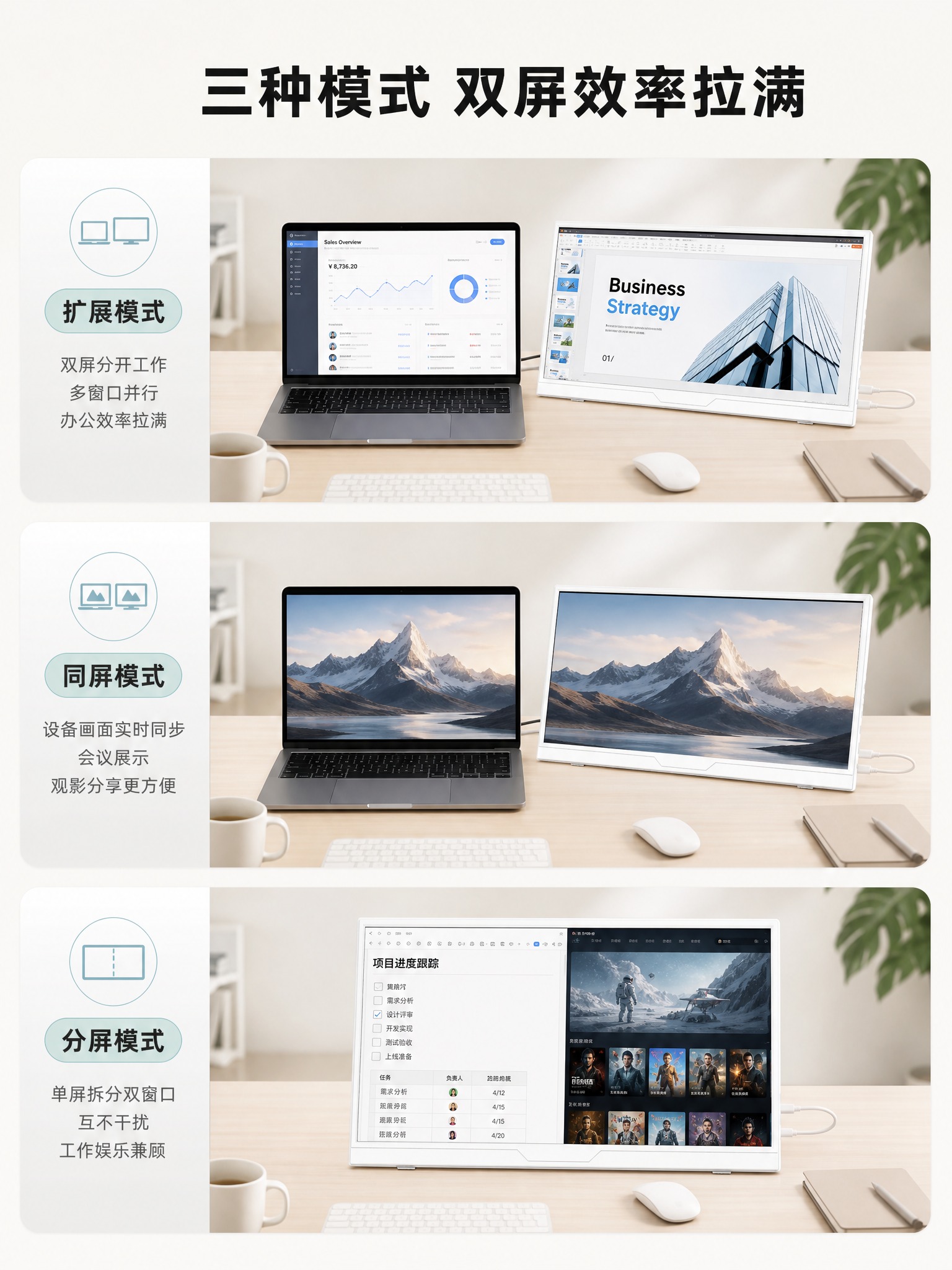 [商品] 使用【图2】正面45度斜侧视图白色便携显示屏；保留素… - 图片创意预览