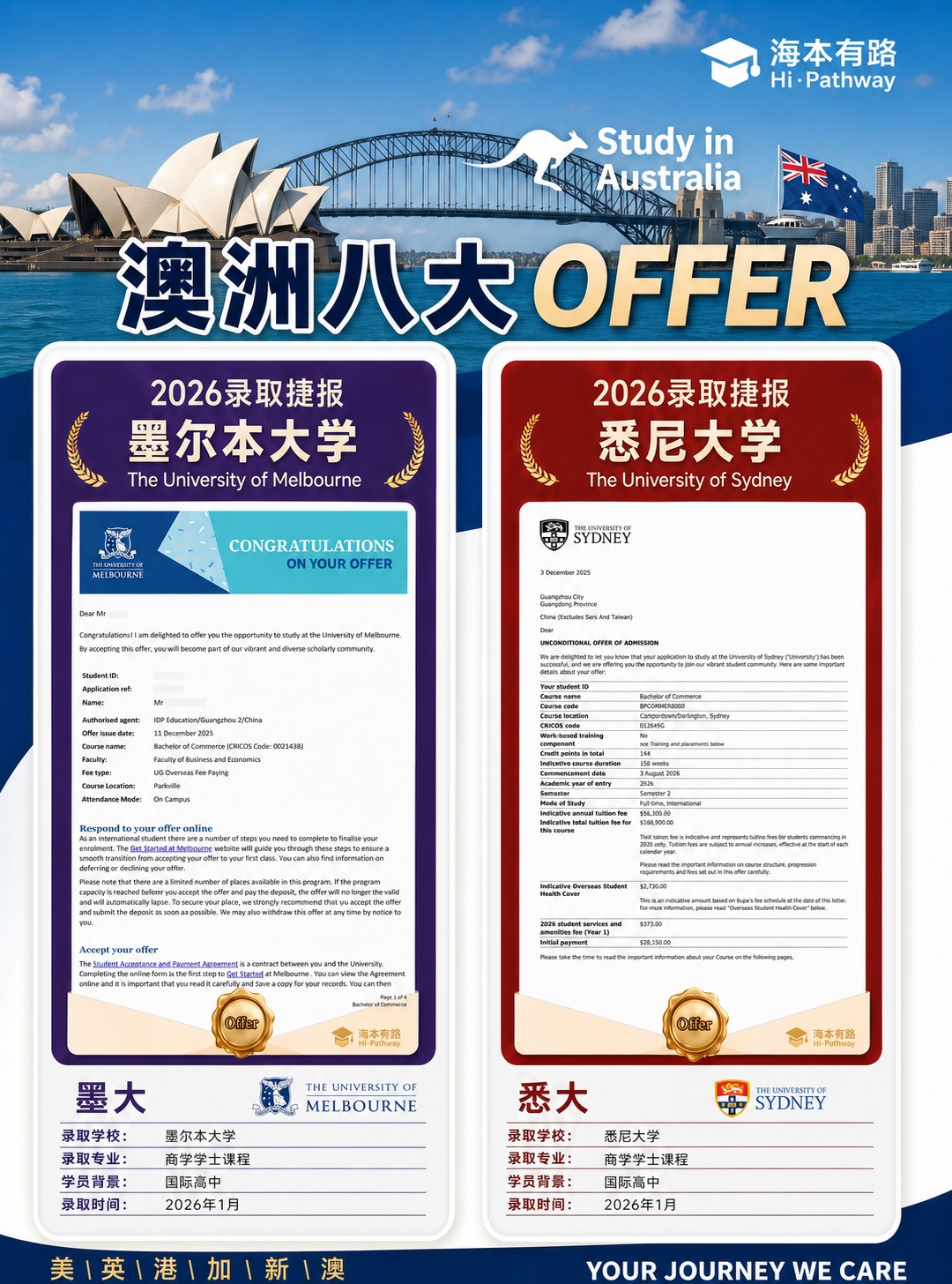 修改第一张海报：顶部大标题改为澳洲八大OFFER。左侧紫色卡片… - 图片创意预览