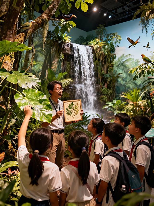 生成北京自然博物馆学生听讲解的画面，10张