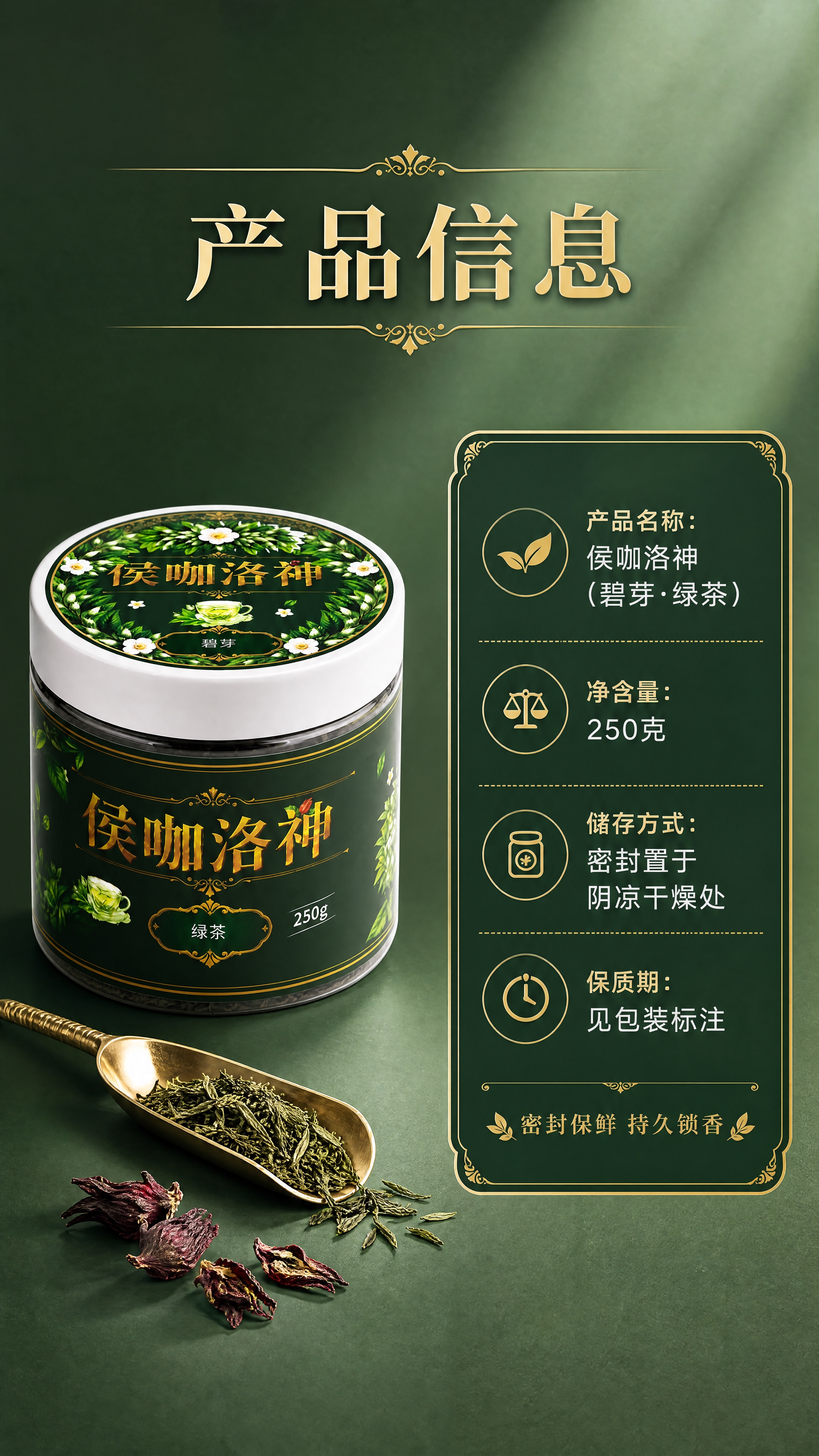 [商品] 使用【图1】侯咖洛神碧芽绿茶罐装产品；保留罐体所有外… - 图片创意预览