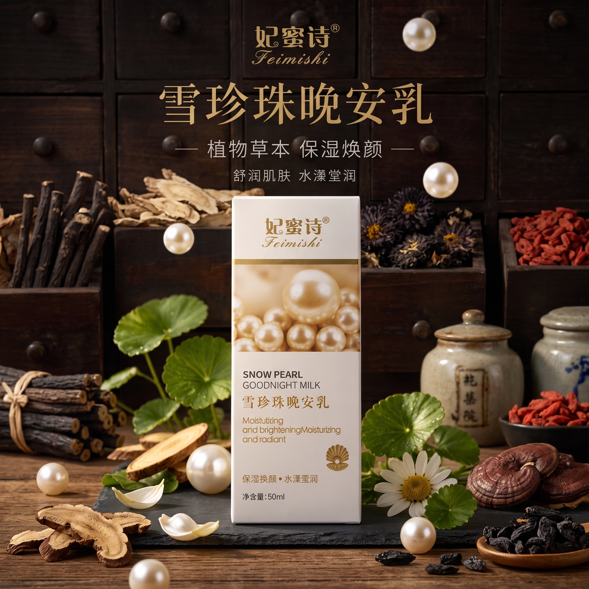 把图片改成1：1格式。背景改成中药材的偏暗的风格 - 图片创意预览