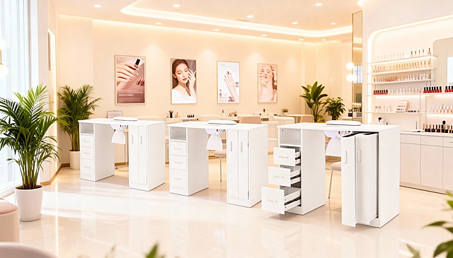 保持美甲桌不变，把黑色背景改成美甲店场景