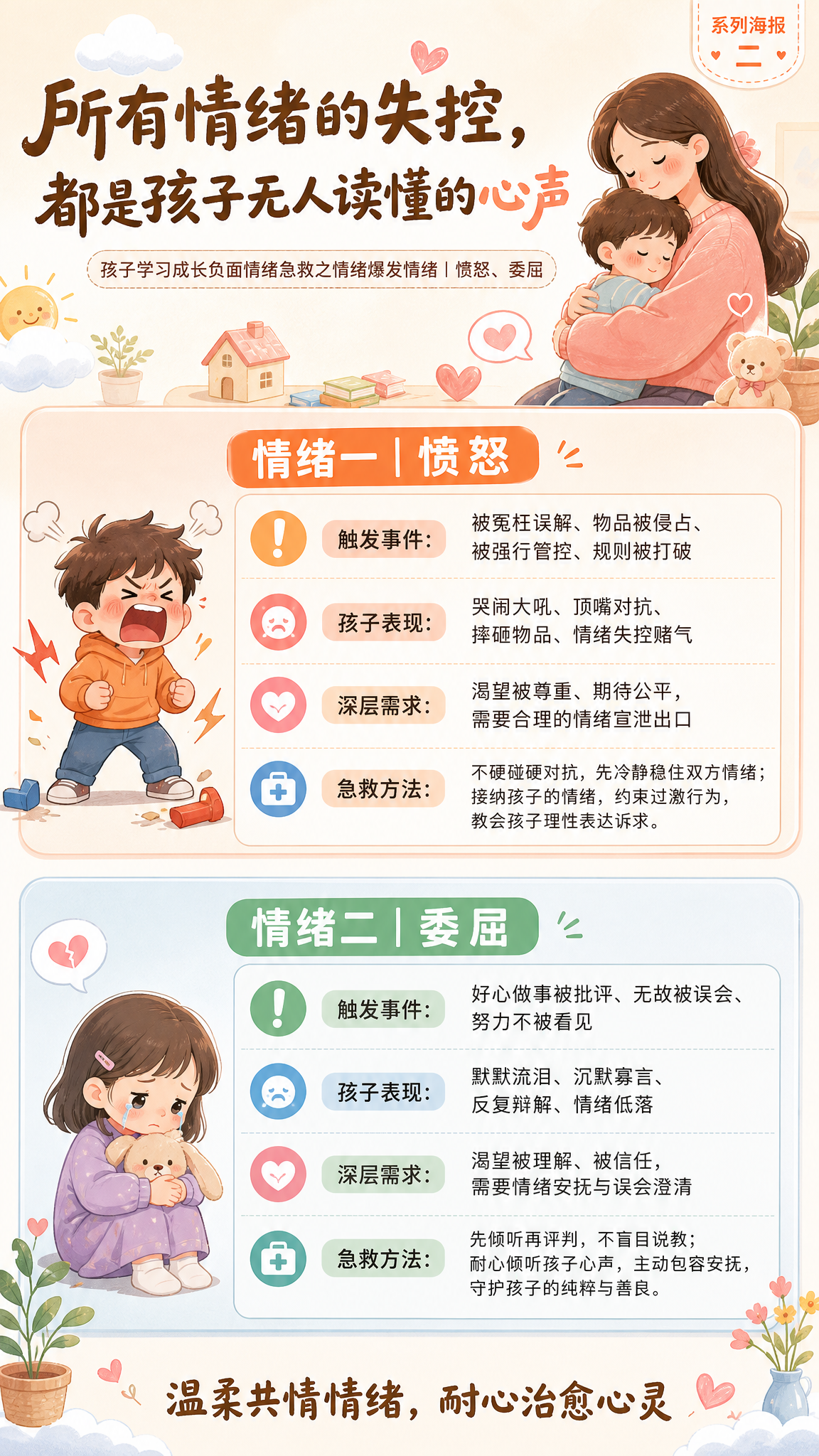 育儿知识宣传海报，主题为孩子学习成长负面情绪急救之情绪爆发情绪… - 图片创意预览
