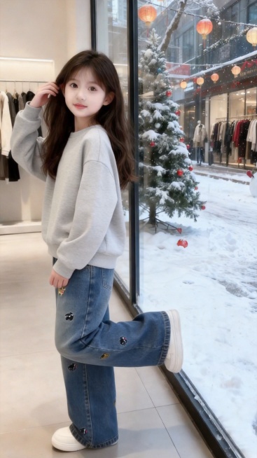 把图1的衣服和裤子给图的2的人物穿上，保留原场景光影，保持图2的人物的五官和发型不变，图片宽高尺寸不变，背景不变，人物姿势不变，保持图1的衣服和裤子的款式和颜色不变预览效果