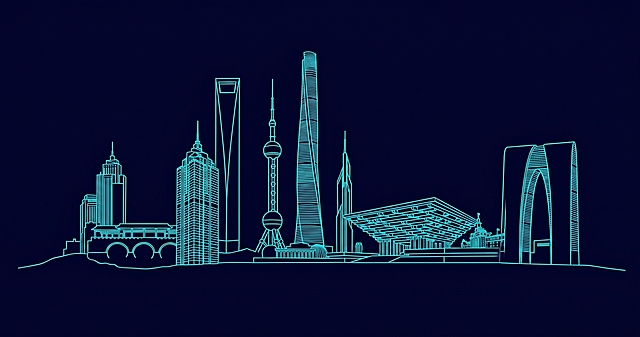 将建筑轮廓图的白色背景替换为第二张图片的深蓝色，保持建筑线条颜色不变