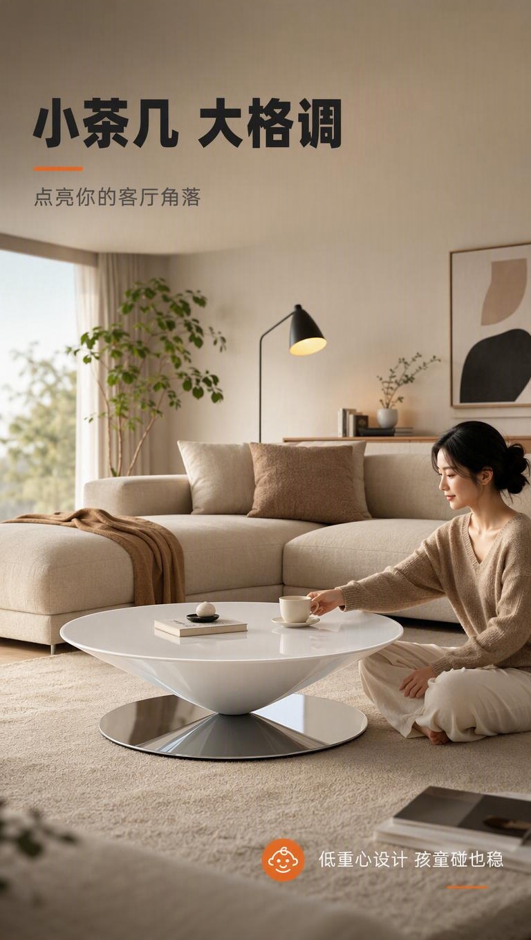 [商品] 使用【图1】中间白色款飞碟茶几；保留飞碟造型、白色玻… - 图片创意预览
