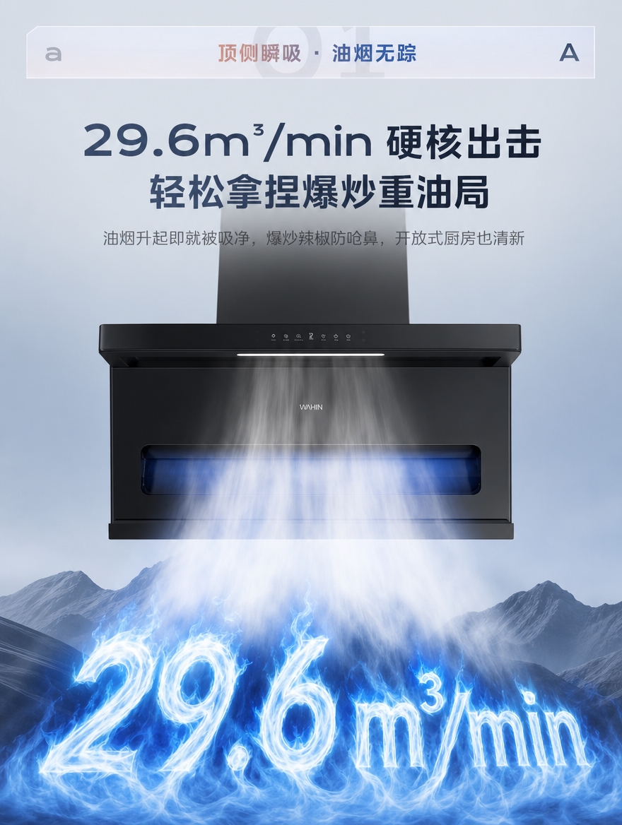 [商品] 使用【图3】华凌H301顶侧双吸油烟机；保留黑色机身… - 图片创意预览