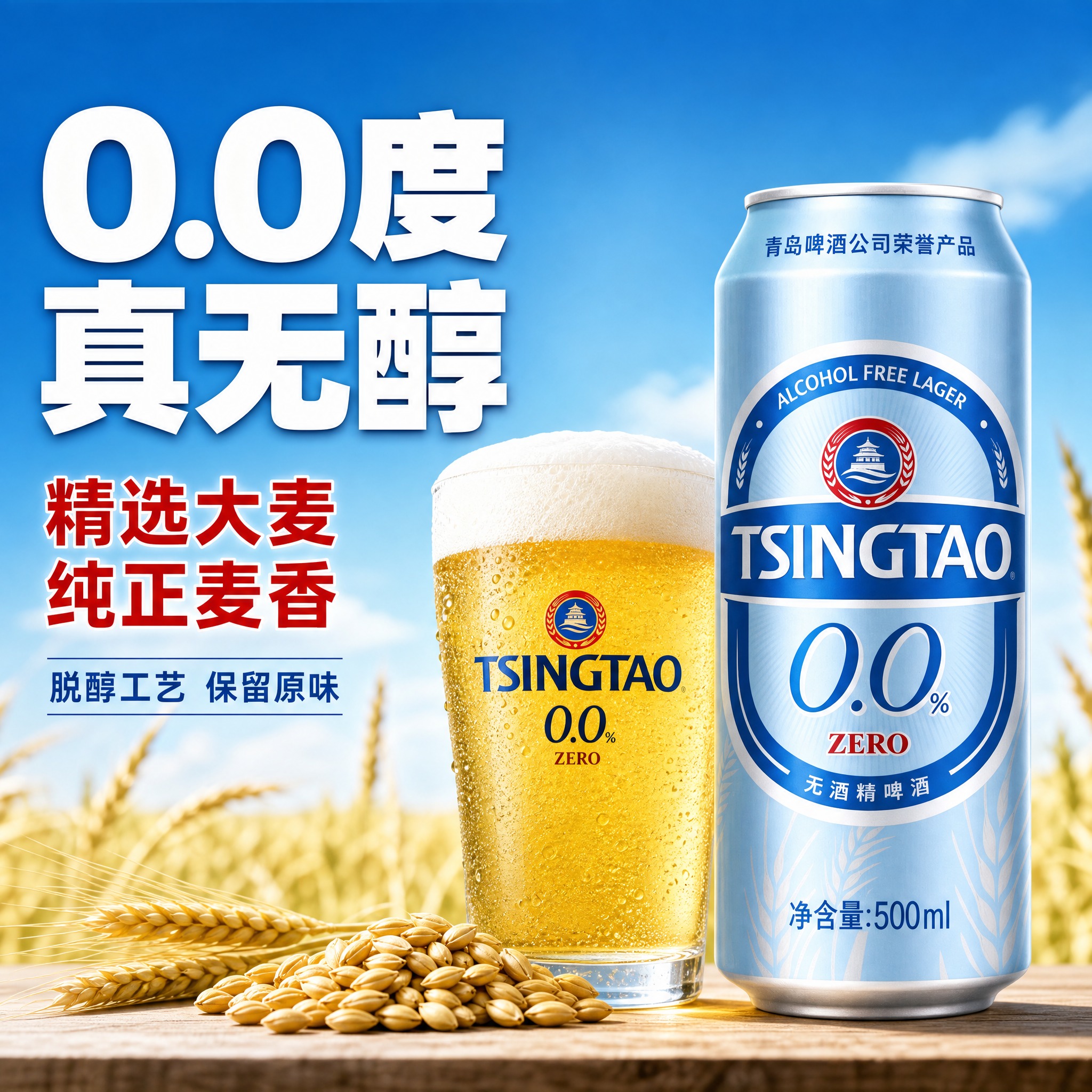 [主图-2] 青岛啤酒0.0%无酒精啤酒核心卖点图 0酒精工艺… - 图片创意预览