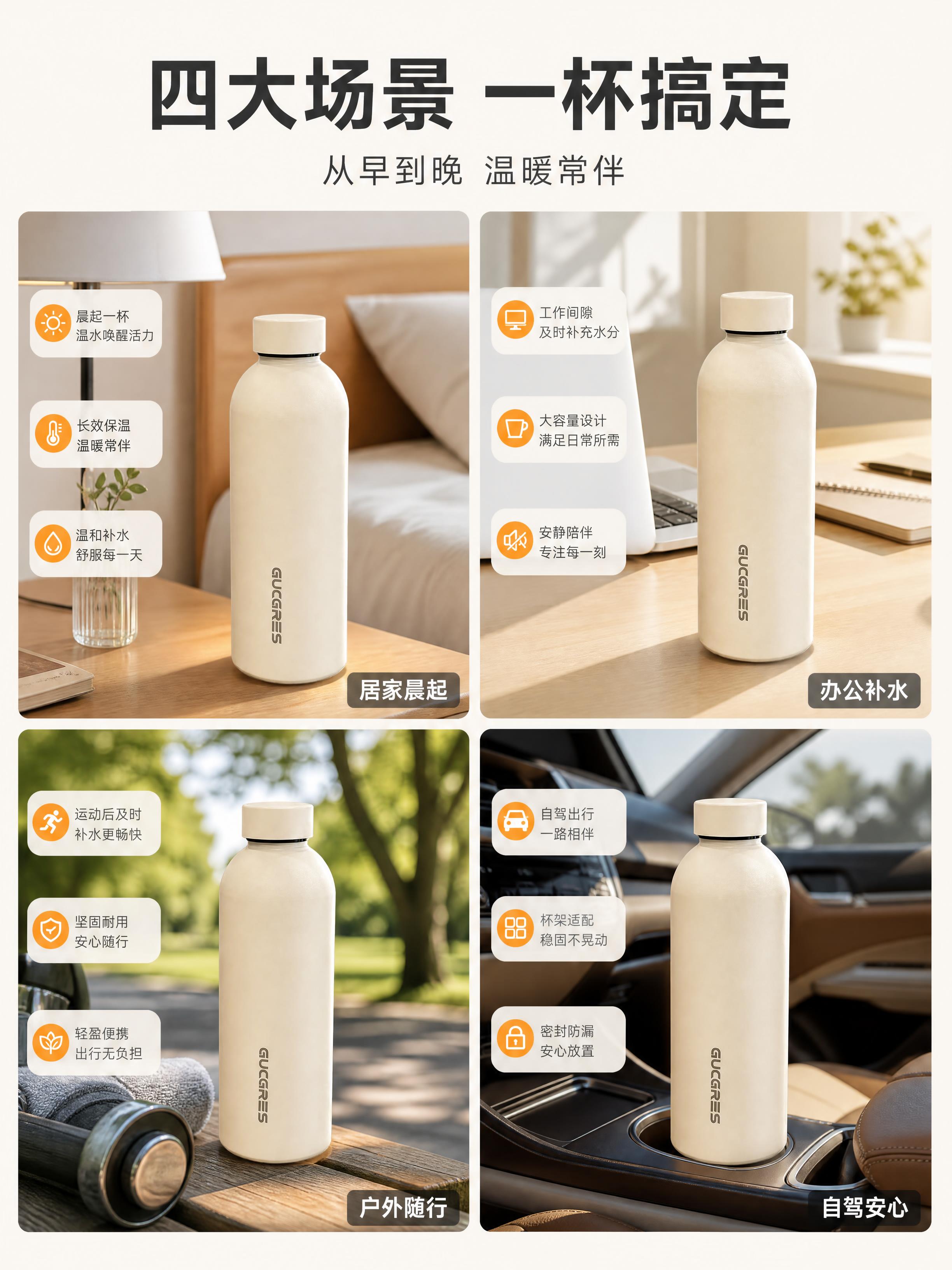 [商品] 使用精修后米白色GUGGRES不锈钢保温杯；保留瓶身… - 图片创意预览