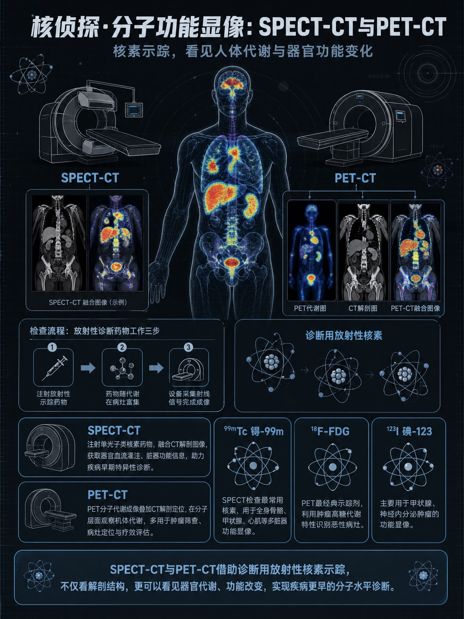 医学科普海报，主题为「核侦探·分子功能显像：SPECT‑CT与… - 图片创意预览