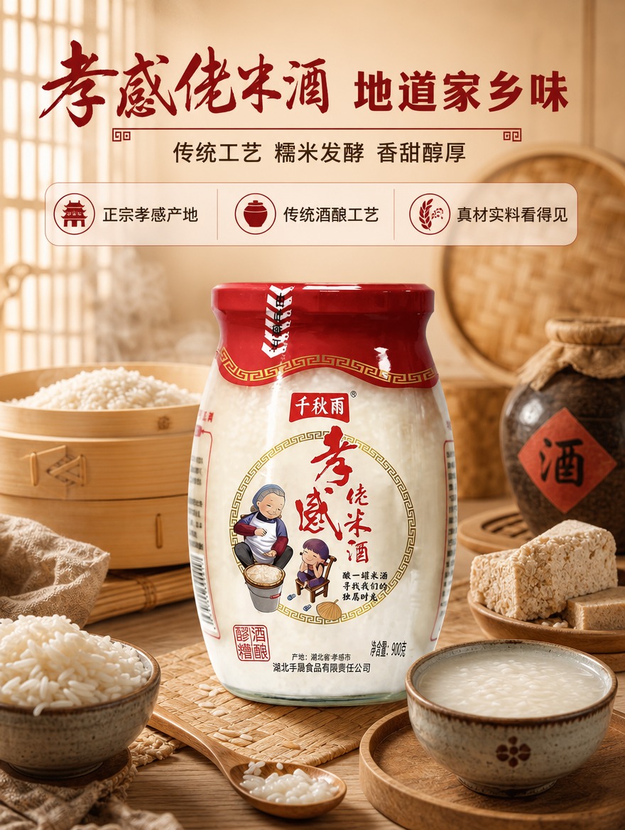 [商品] 使用【图1】千秋雨孝感佬米酒900g玻璃瓶装；保留瓶… - 图片创意预览