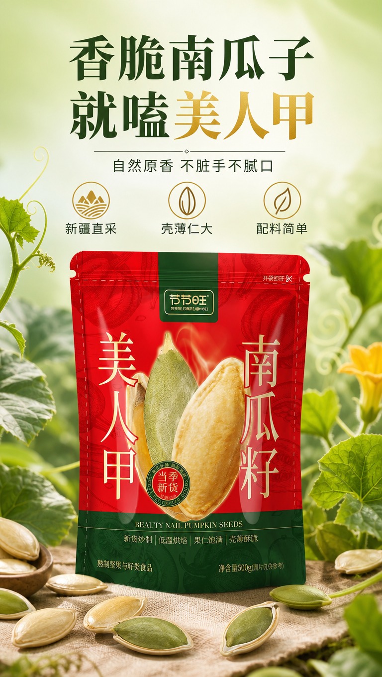 [商品] 使用【图1】节节旺美人甲南瓜籽500g红色袋装；保留… - 图片创意预览