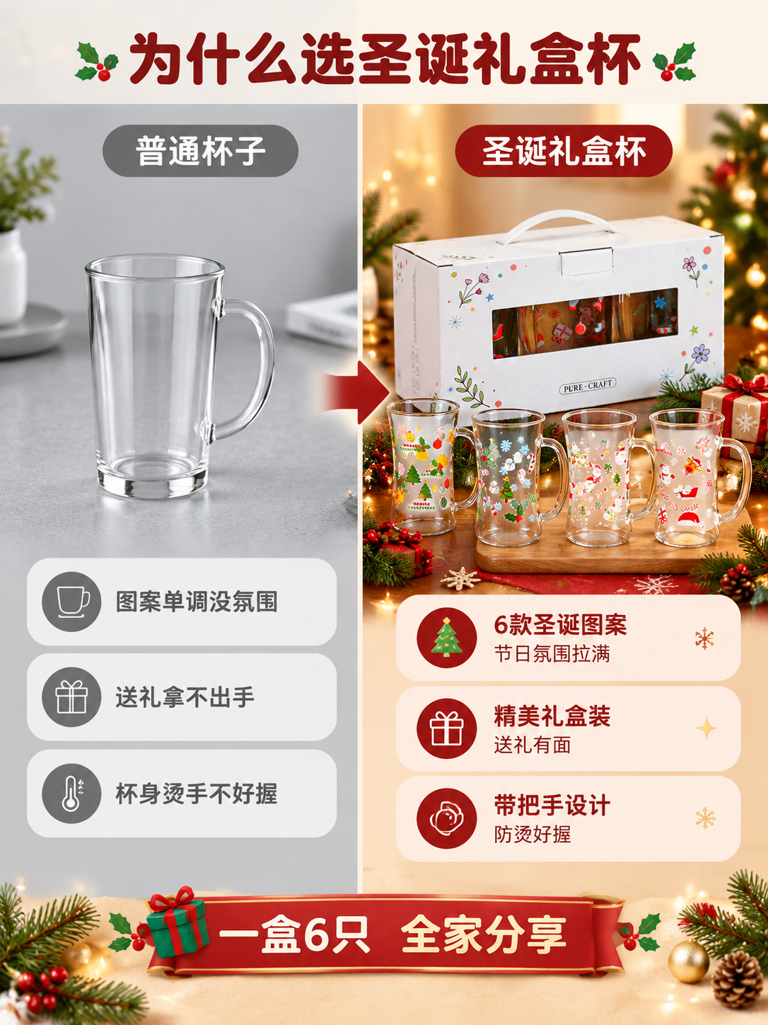 [商品] 使用【图2】圣诞图案玻璃杯和【图1】礼盒；保留杯子造… - 图片创意预览