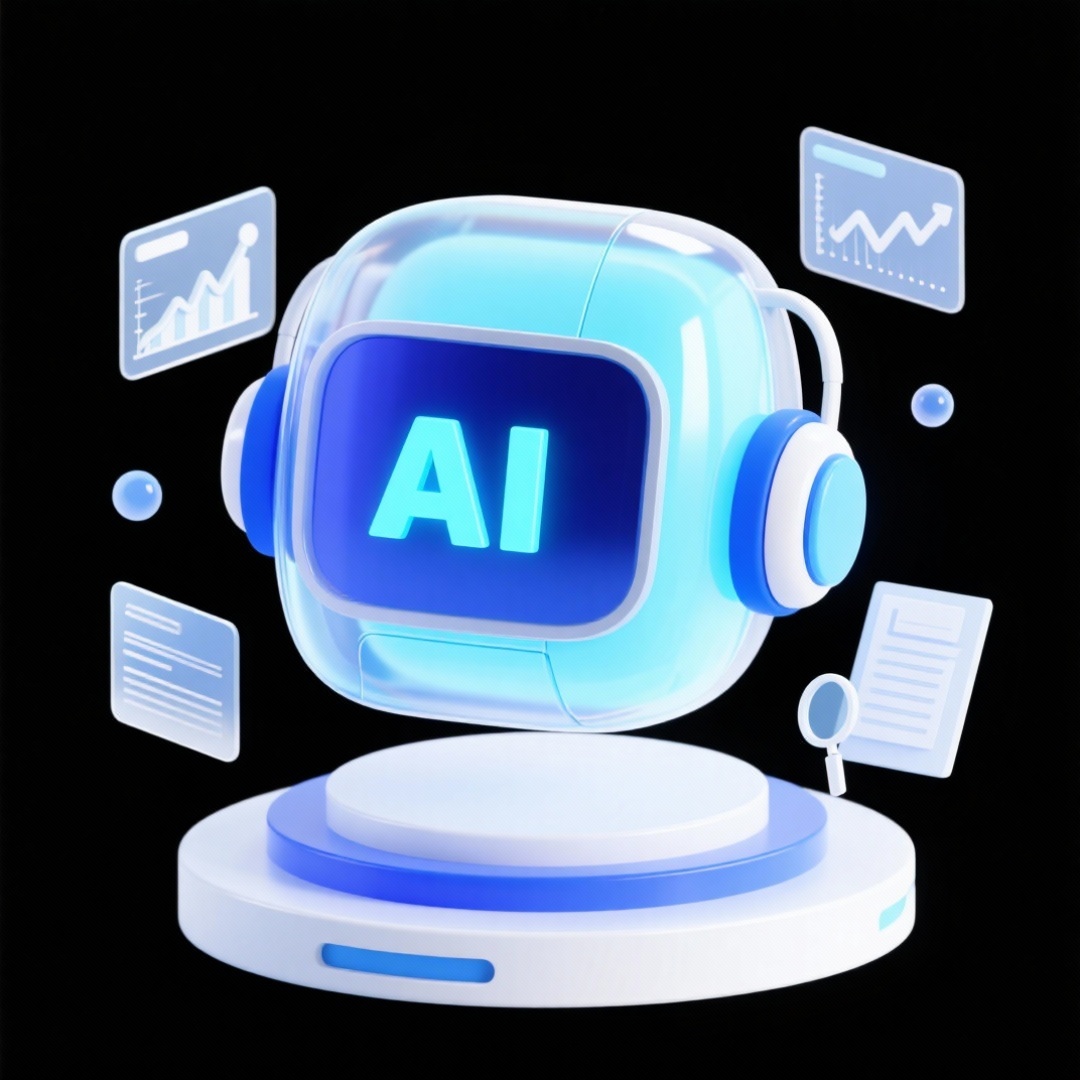 C4D风格3D插画，未来感AI机器人头部，保持浅蓝色渐变玻璃质… - 图片创意预览
