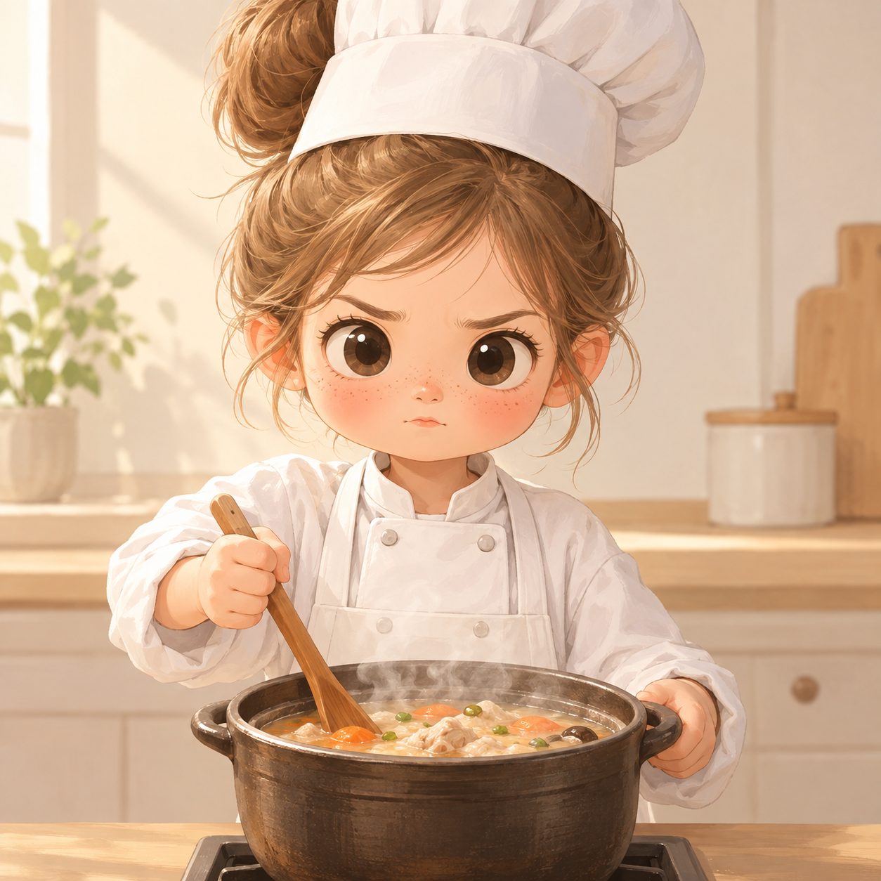1:1正方形店铺头像，美式卡通Q版小女孩，圆圆的脸蛋，浅棕色头… - 图片创意预览