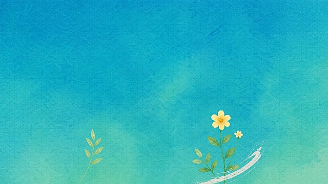 从这张图的四条竖版条幅中，只取出从左往右第三条（原写有“无事小神仙”）的条幅背景：完整保留它原有的青蓝到青绿渐变底色与浪花、花卉、枝叶插画肌理，彻底去掉“无事小神仙”等所有文字及文字痕迹，画面干净无文字。正视图、平面展开、无透视变形、无环境元素、无边框。竖向长条构图，背景铺满整个画面。