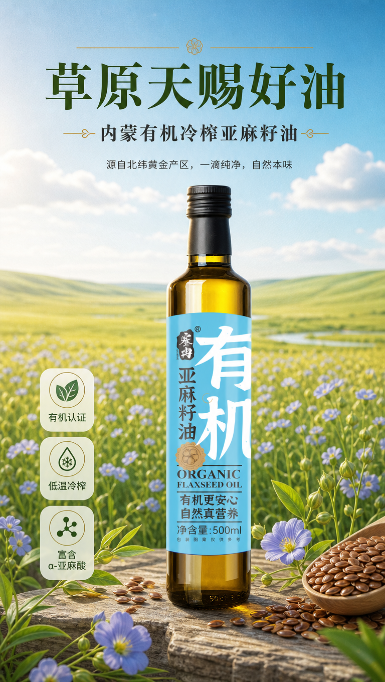 [商品] 使用【图1】塞冉有机亚麻籽油500ml瓶装；保留深棕… - 图片创意预览