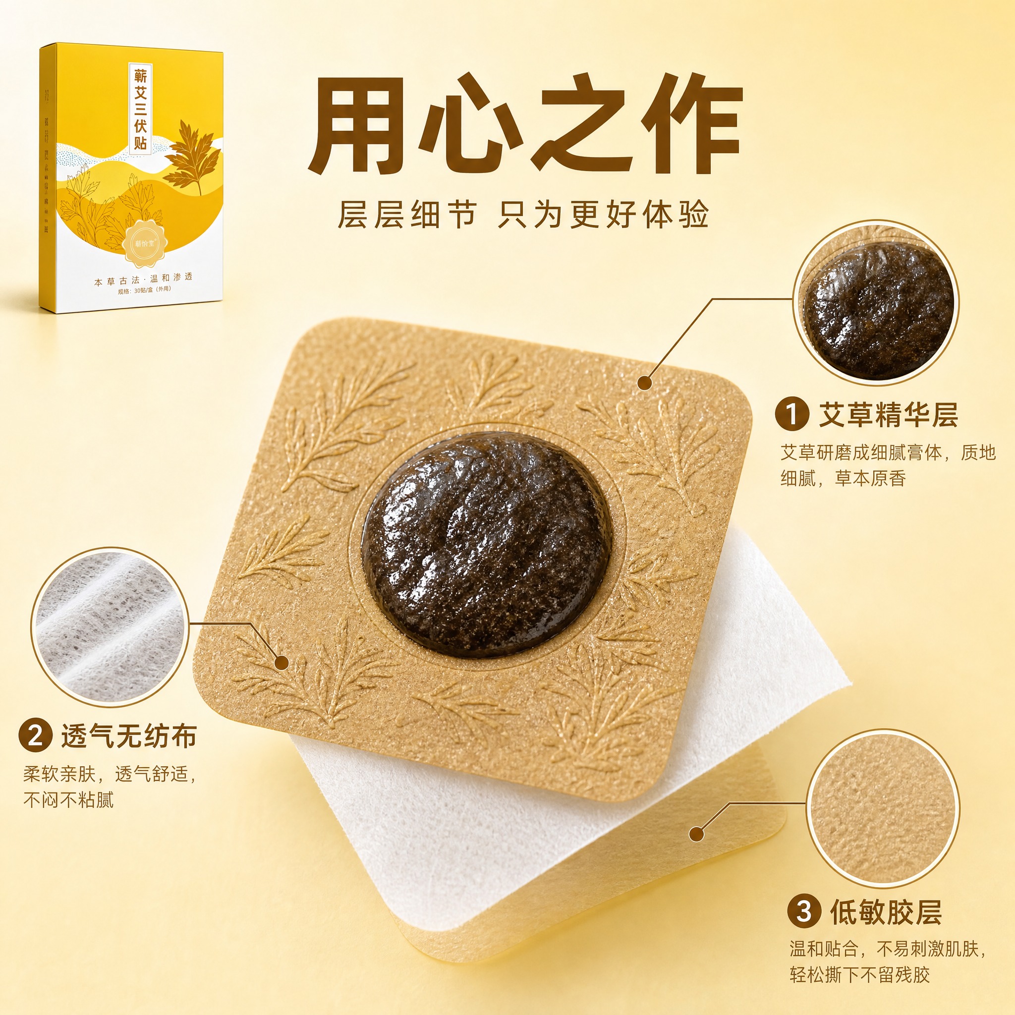 [主图-4] 蕲艾三伏贴产品细节与材质展示 贴剂特写 [统一基… - 图片创意预览
