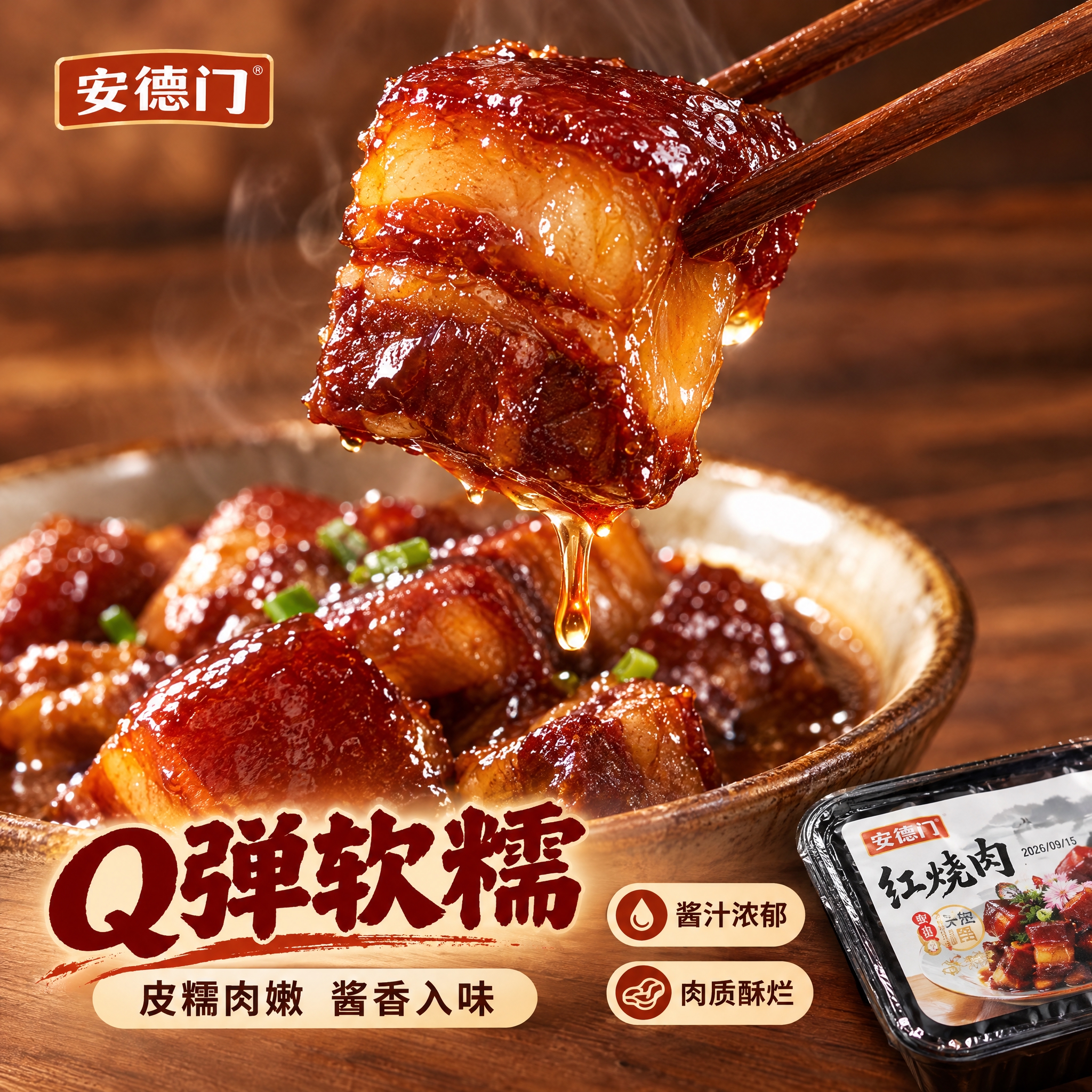 [商品] 使用【图1】安德门红烧肉产品；保留包装品牌信息，本页… - 图片创意预览
