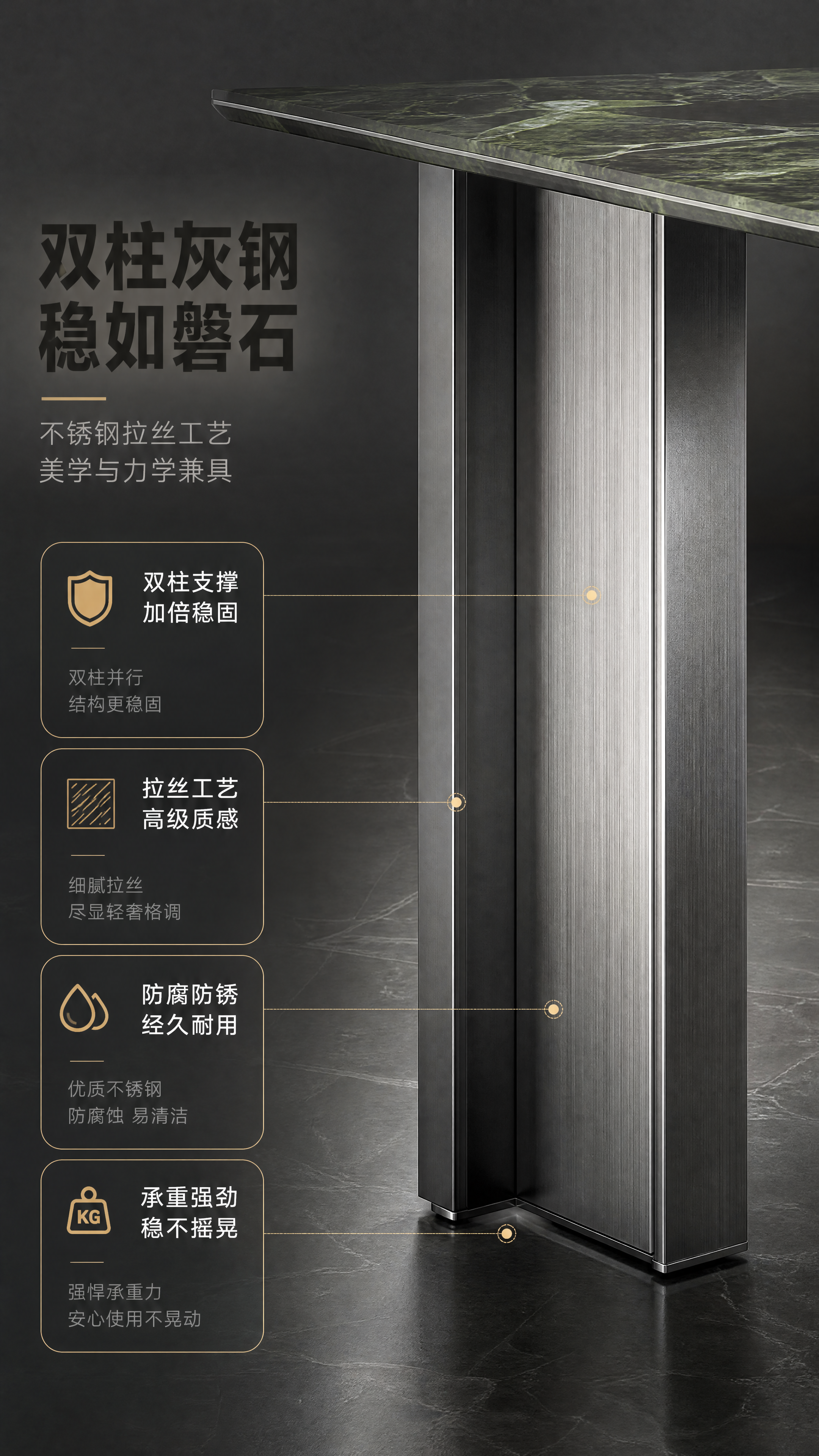 [商品] 使用【图1】普拉达绿奢石餐桌桌腿部分；保留不锈钢拉丝… - 图片创意预览