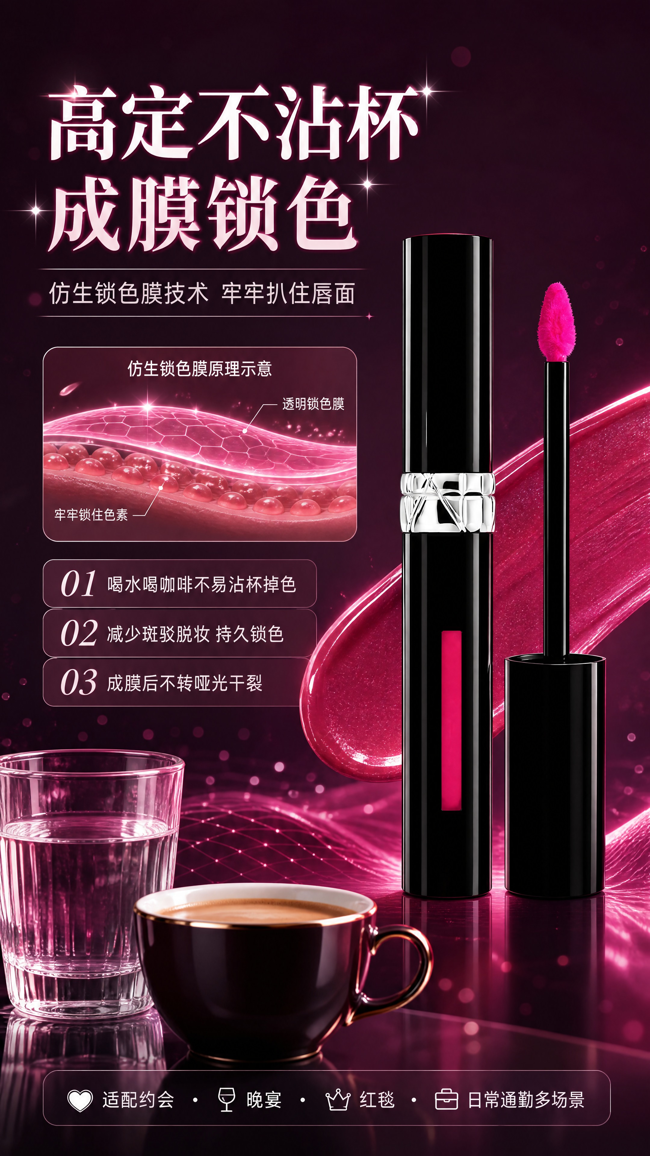 [商品] 使用【图1】弗洛伊德玫瑰色唇釉；保留黑色管身、银色菱… - 图片创意预览