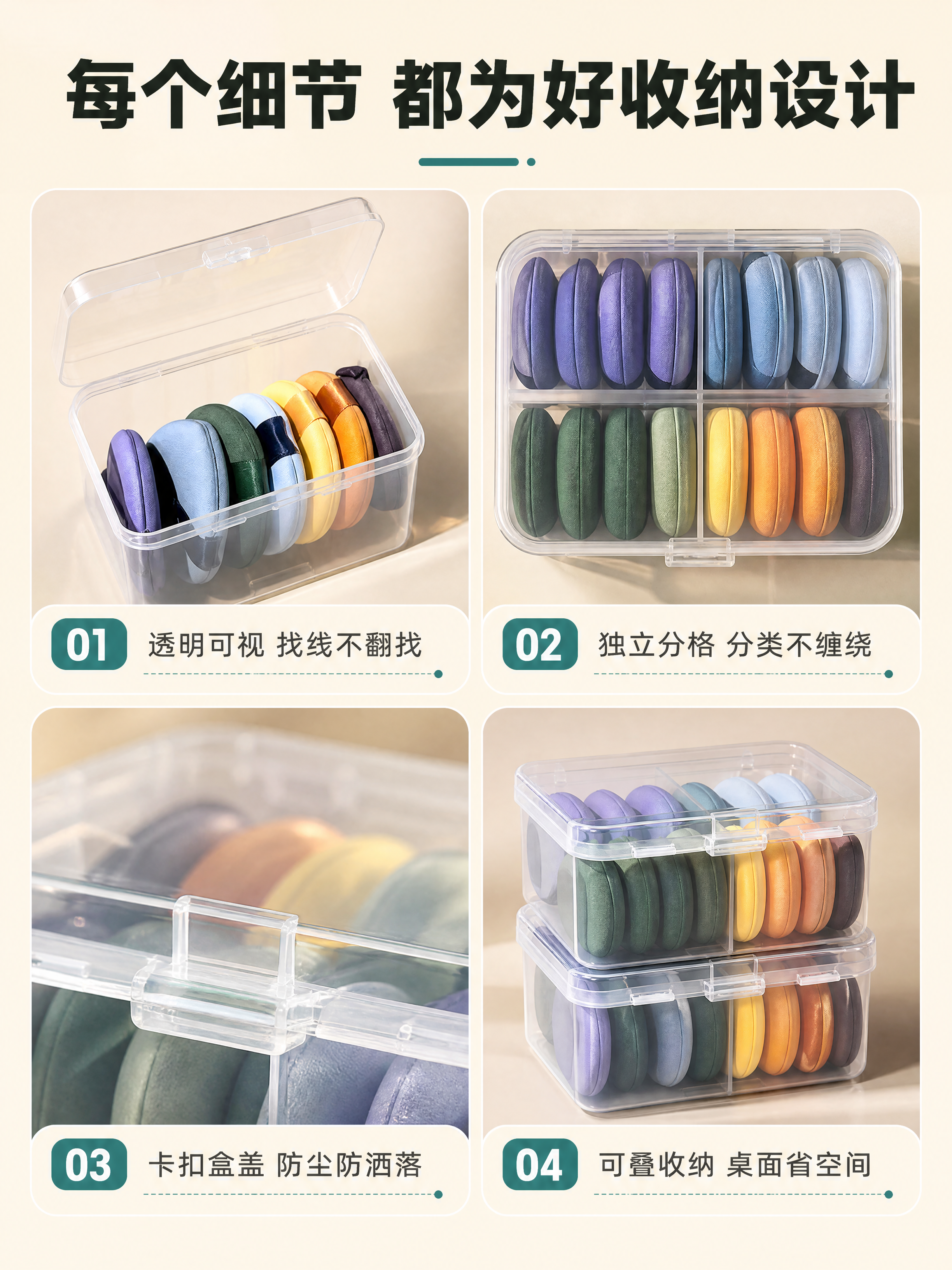 [商品] 使用【图1】透明塑料线轴收纳盒产品图；各宫格均使用同… - 图片创意预览