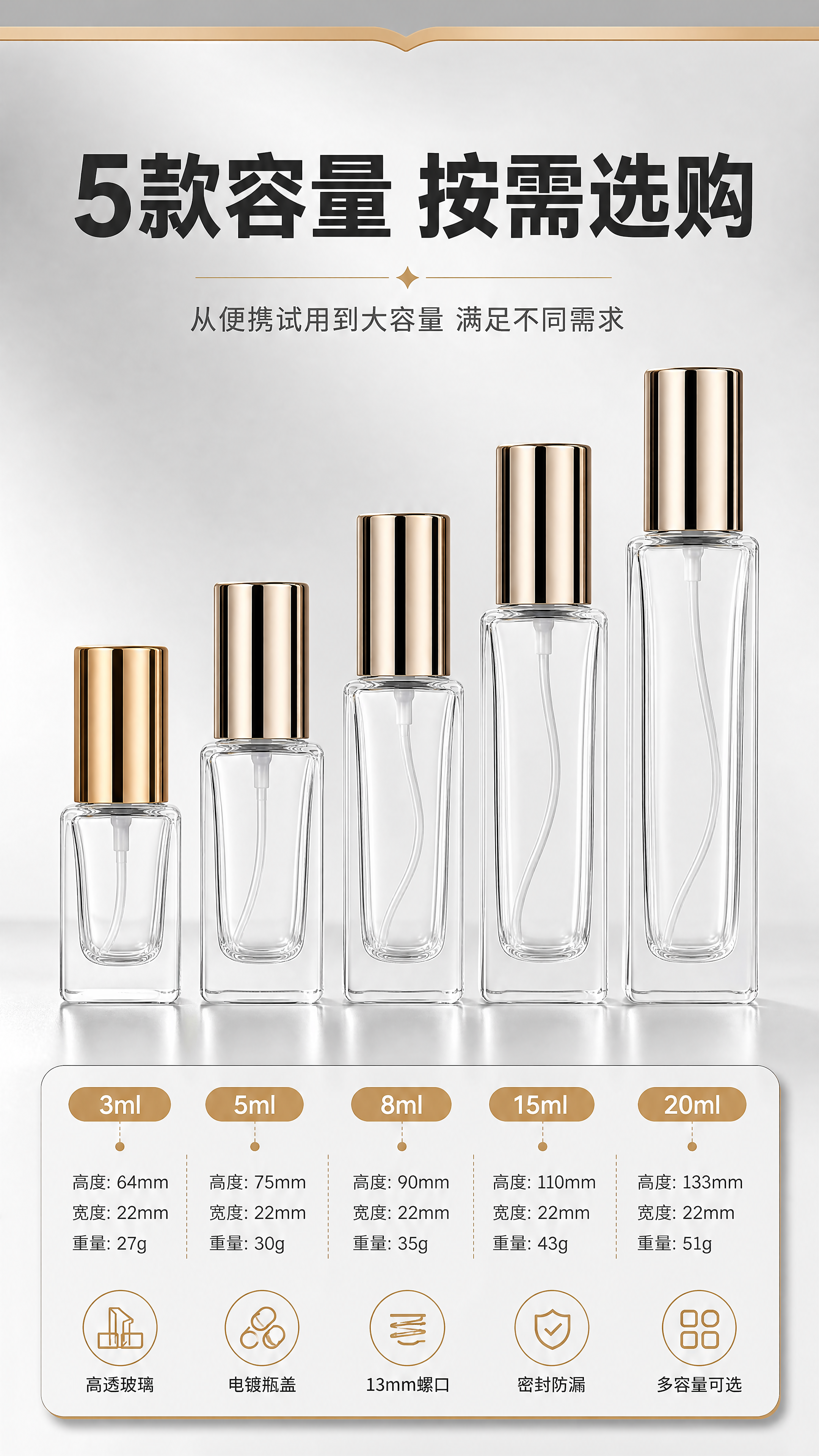 [商品] 使用【图1】多色多容量方形玻璃香水分装瓶组合；保留5… - 图片创意预览