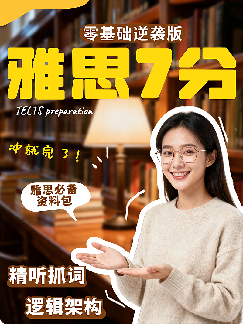 实景感人物大字教培行业雅思语言培训课程营销引流小红书封面