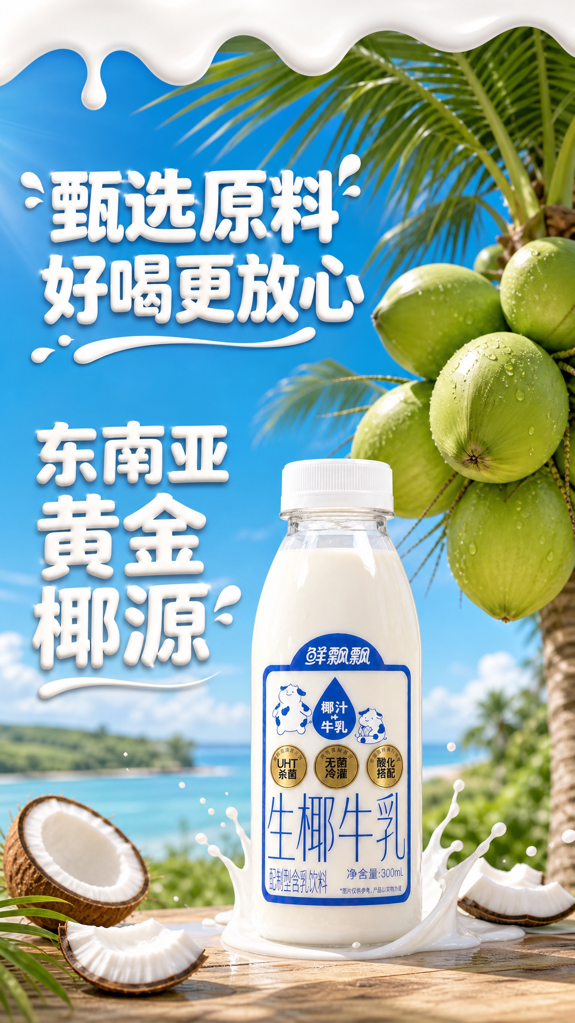 [商品] 使用【图1】鲜飘飘生椰牛乳300ml瓶装；保留透明瓶… - 图片创意预览