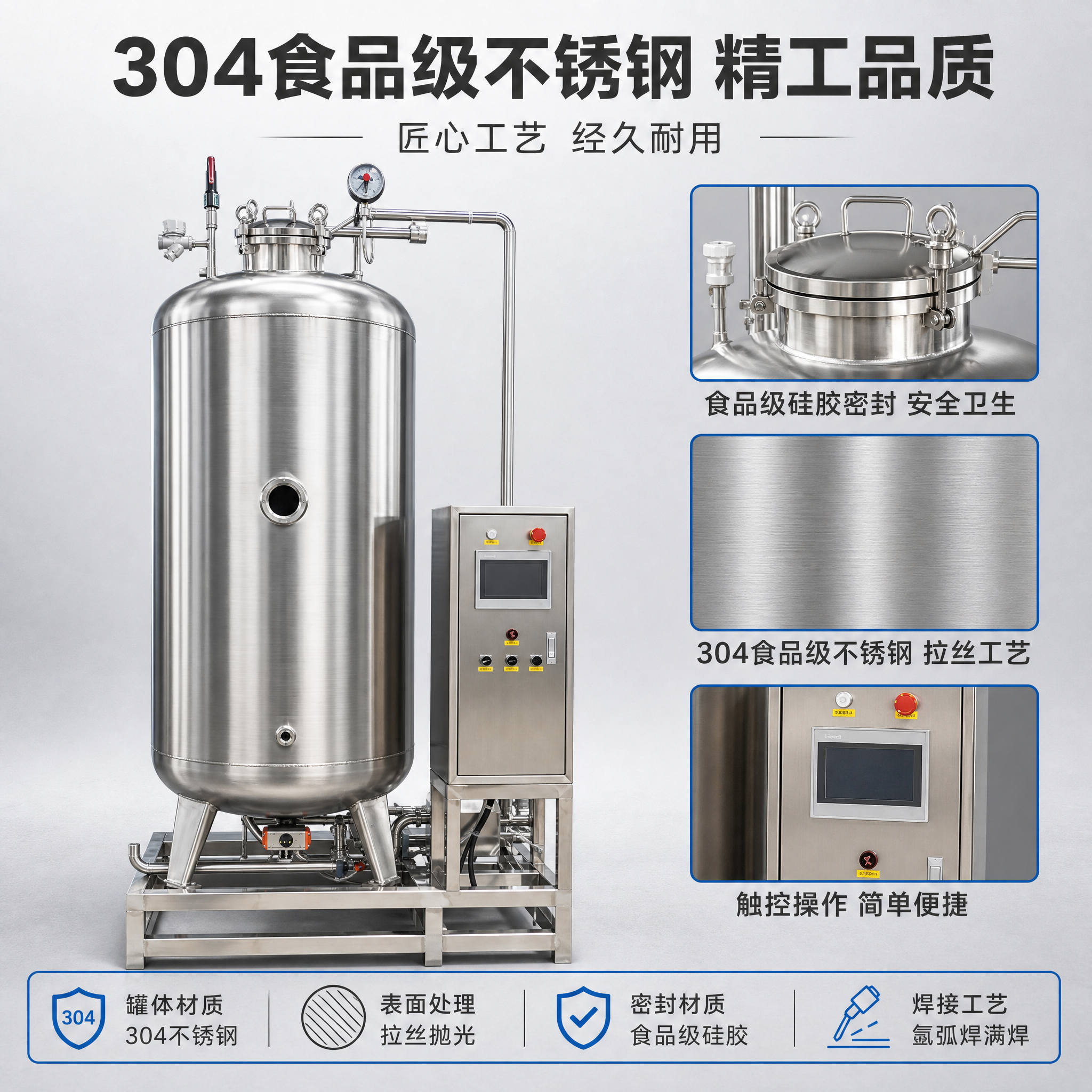 [主图-3] 主题：单罐立式杀菌设备 材质工艺细节，唯一任务是… - 图片创意预览