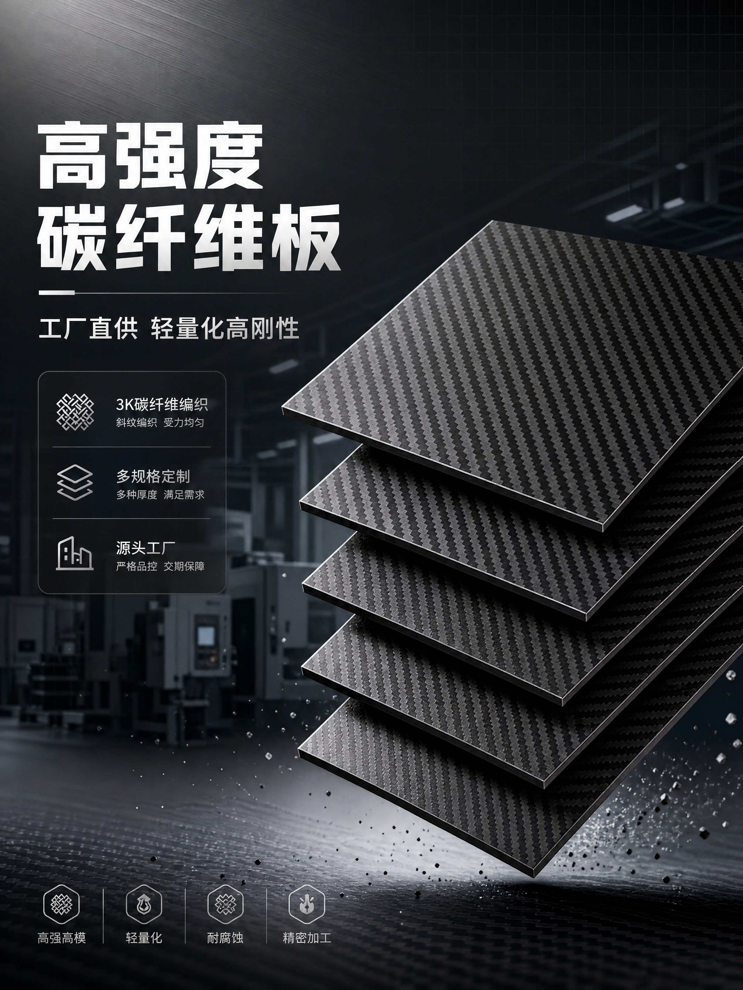 [商品] 使用【图1】碳纤维板材，共5片不同厚度的黑色碳纤维板… - 图片创意预览