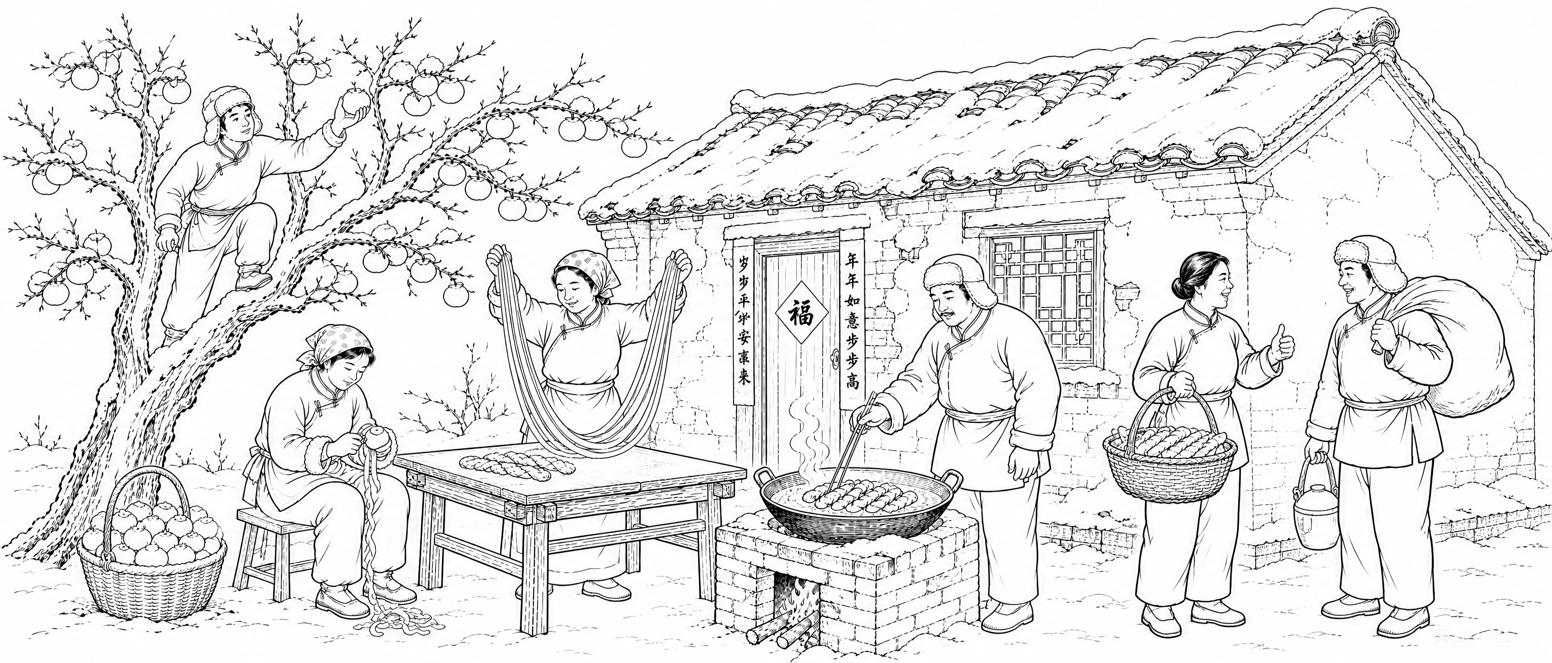 纯线描白描风格，黑色干净线条，纯白背景，连环画风格。完整画面从… - 图片创意预览