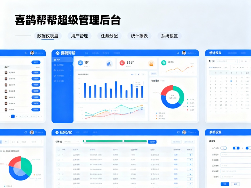 喜鹊帮帮超级管理后台核心功能模块预览效果