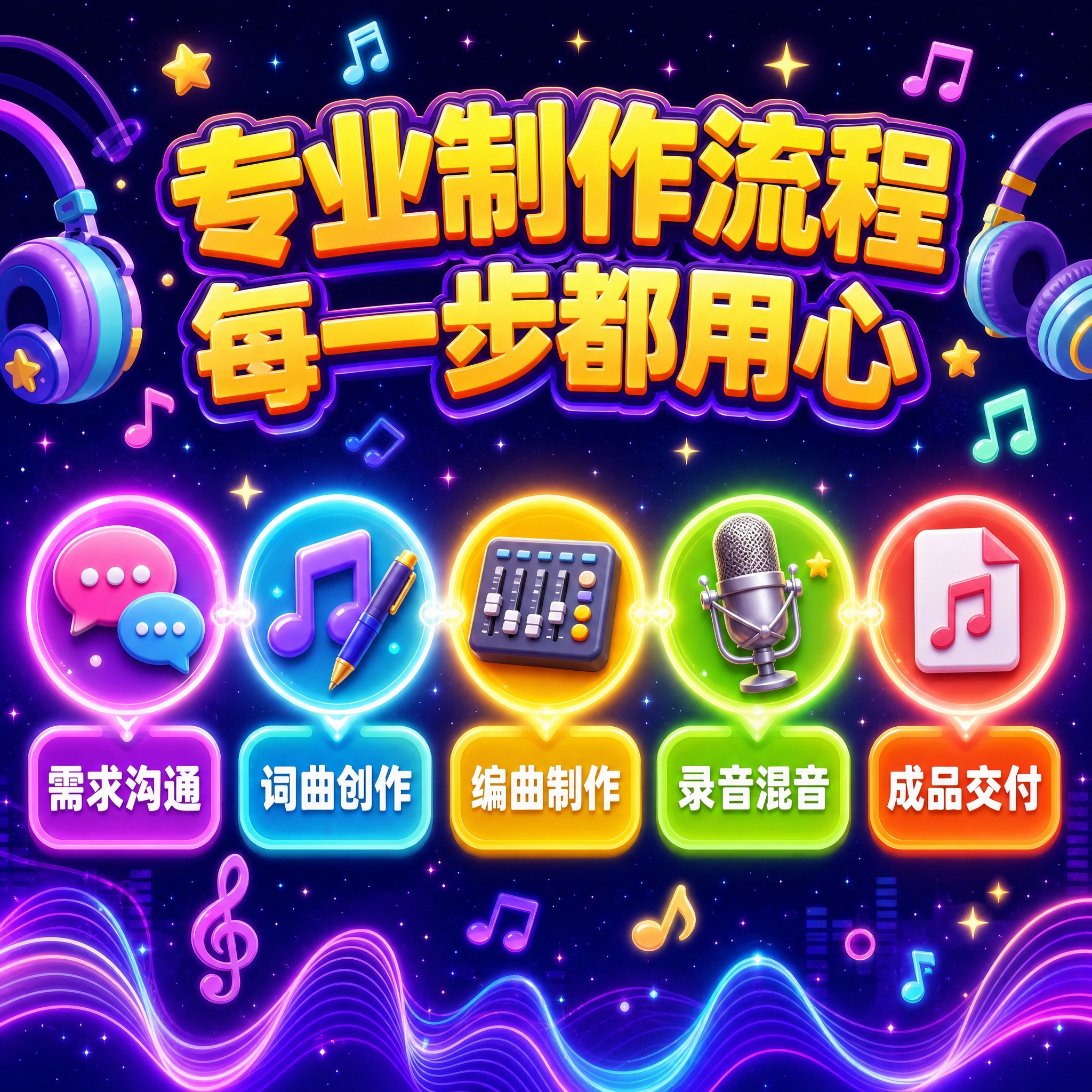 [主图-4] 音乐制作专业流程展示图，核心任务是讲清服务流程和… - 图片创意预览