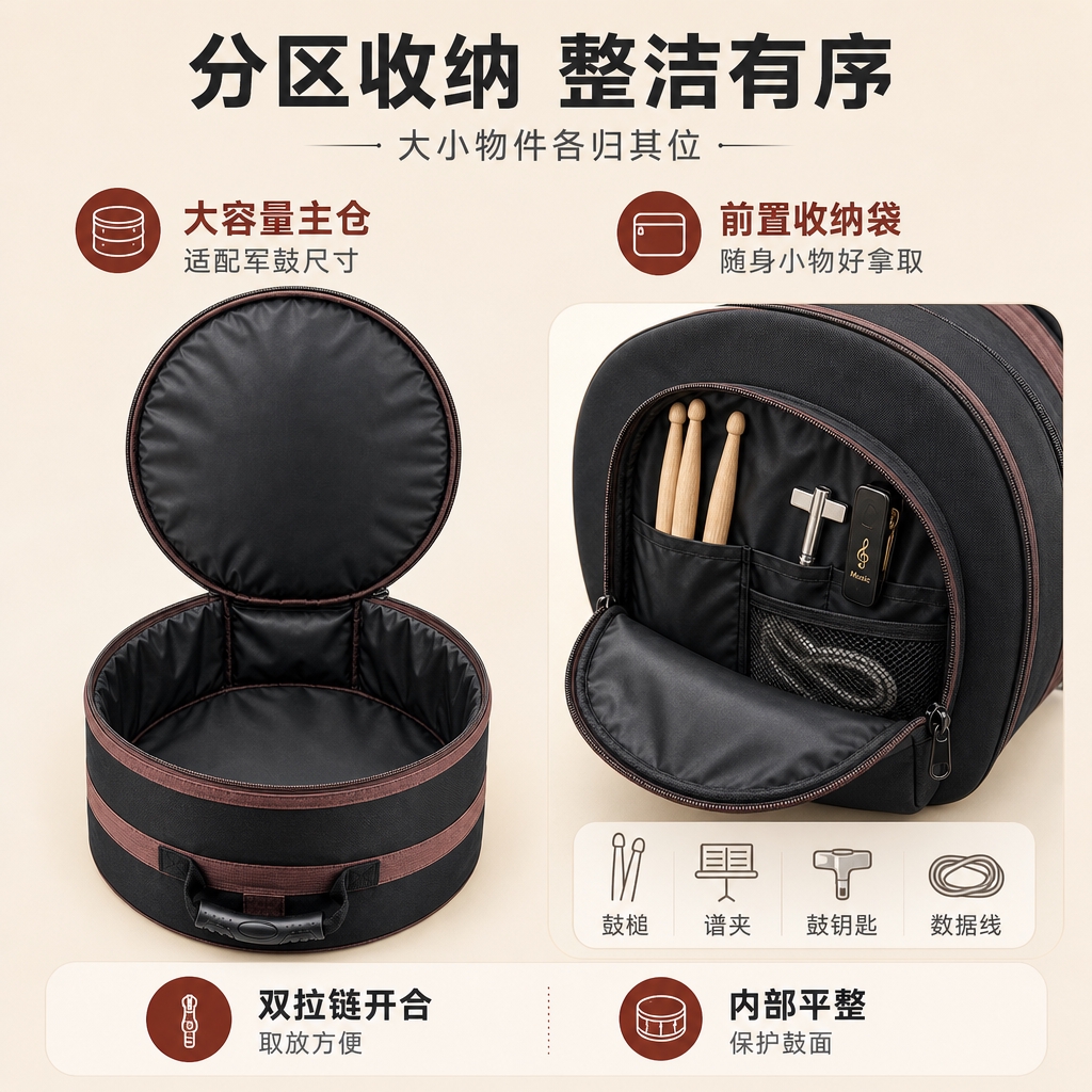 [商品] 使用【图2】右下角打开状态军鼓包及前置收纳袋角度图；… - 图片创意预览
