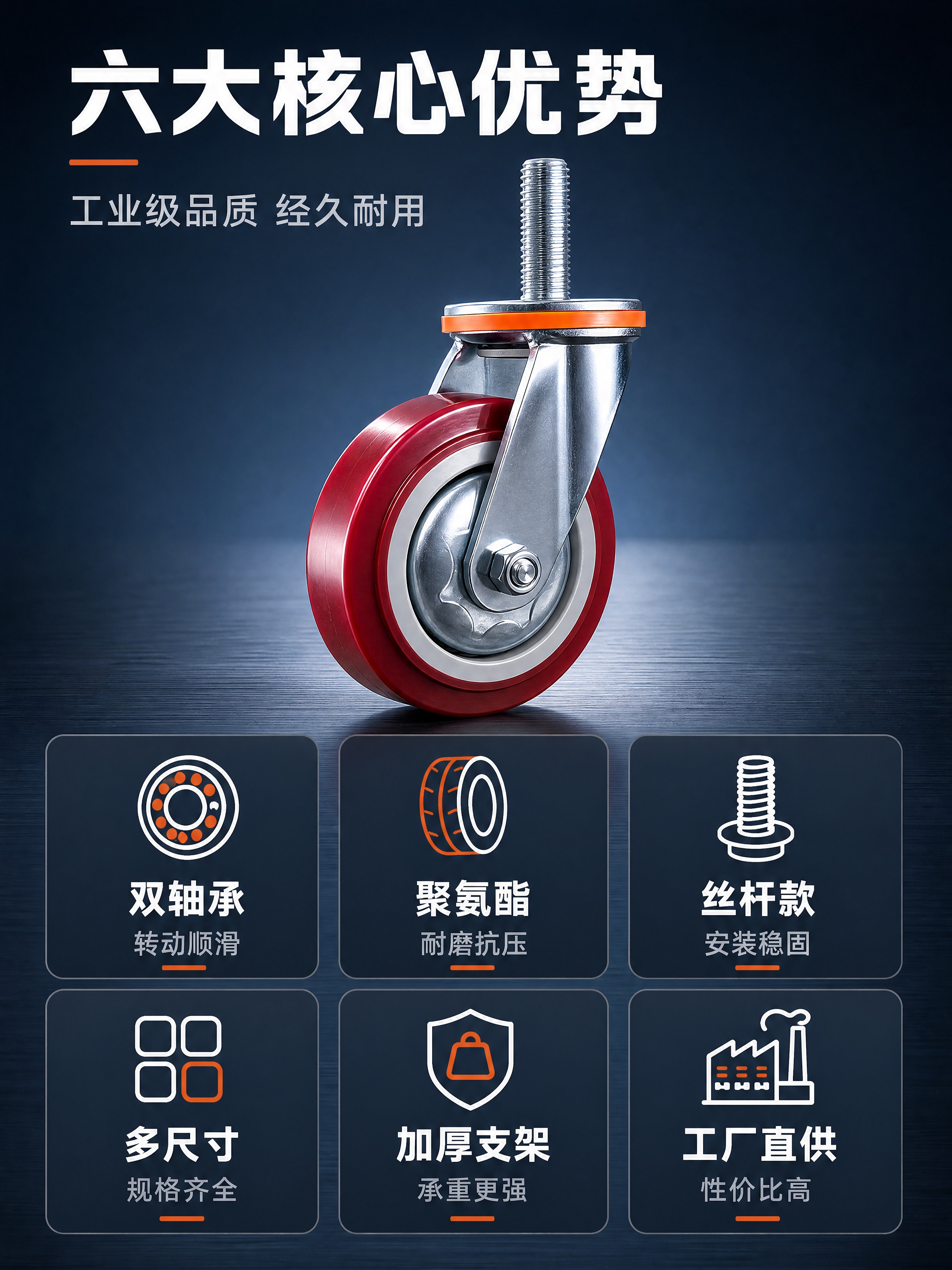 [商品] 使用【图1】万向款重型丝杆聚氨酯脚轮；保留酒红色聚氨… - 图片创意预览