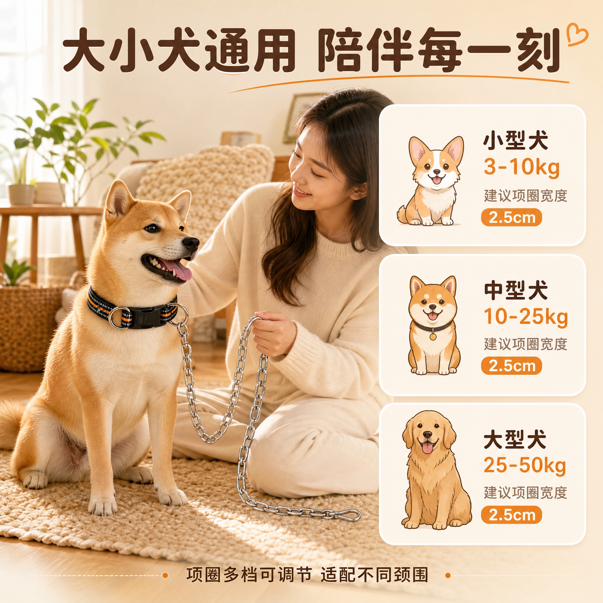 [主图-4] 居家温馨场景图，奶油风温馨风格，展示项圈牵引套装… - 图片创意预览