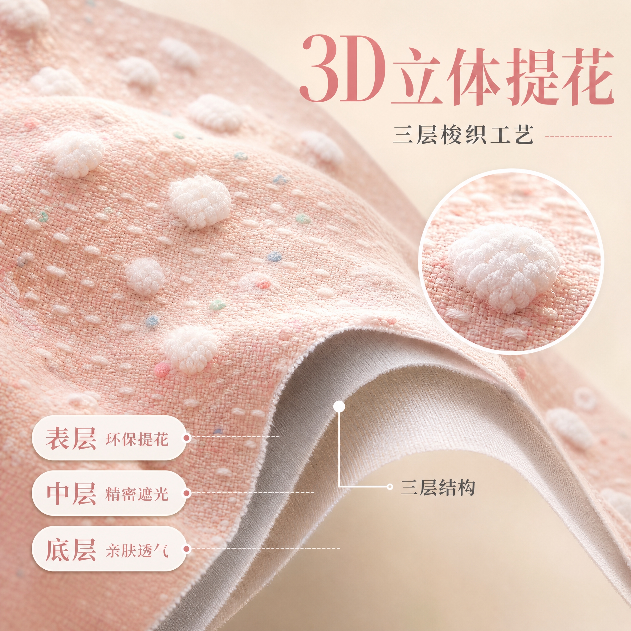 [主图-3] 三层梭织+3D立体提花面料微距品质展示，突出面料… - 图片创意预览