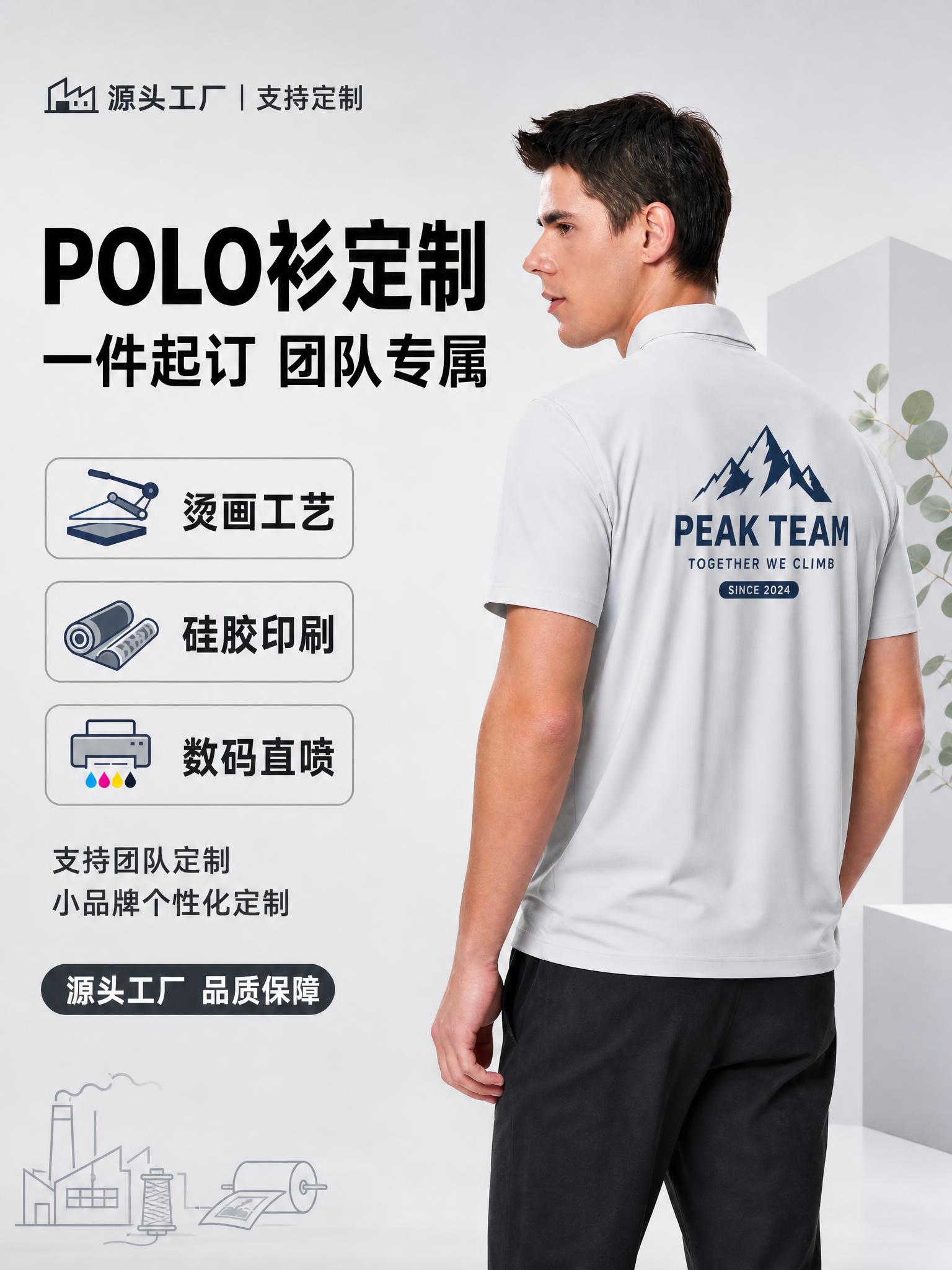 [单张主图] 男士浅灰色短袖Polo衫定制印刷 1688平台B… - 图片创意预览